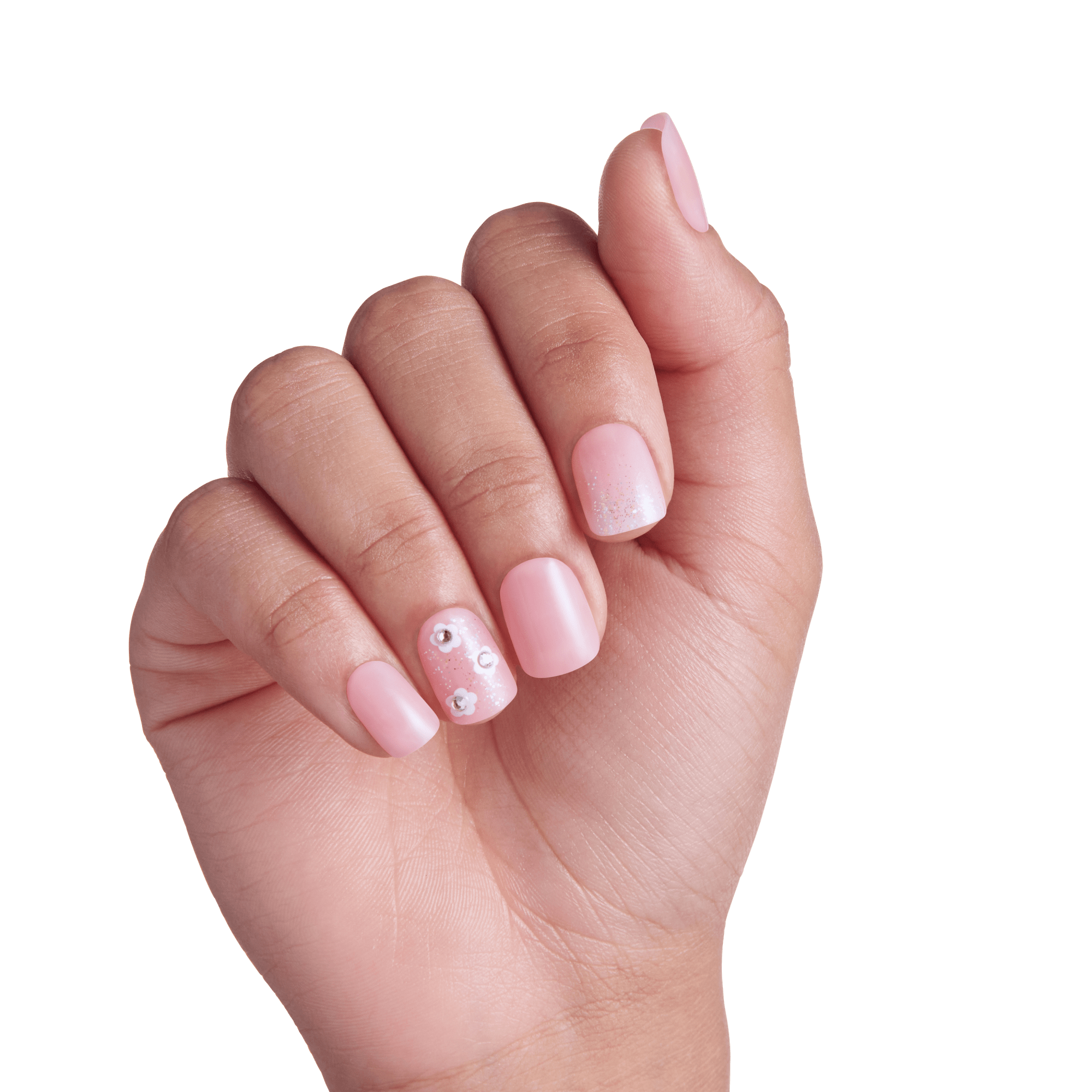 Impress Design No Glue Fake Press On Nails - The Beginning | 3D & Jewel Design,  Pink, Short, Squoval, Manicure