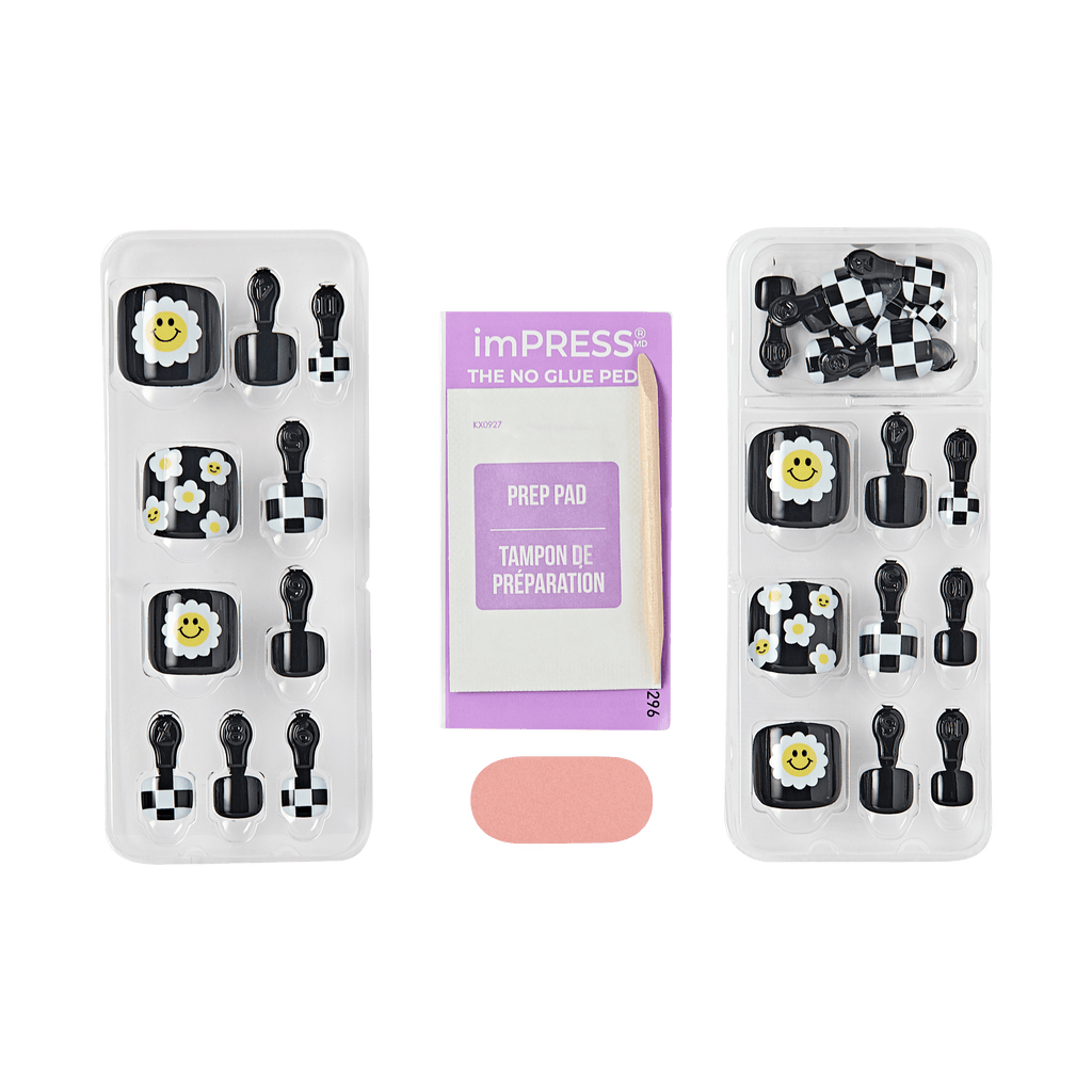 Impress Design No Glue Fake Press On Toenails - Cool It Down | Design, Black, Short, Squoval, Pedicure