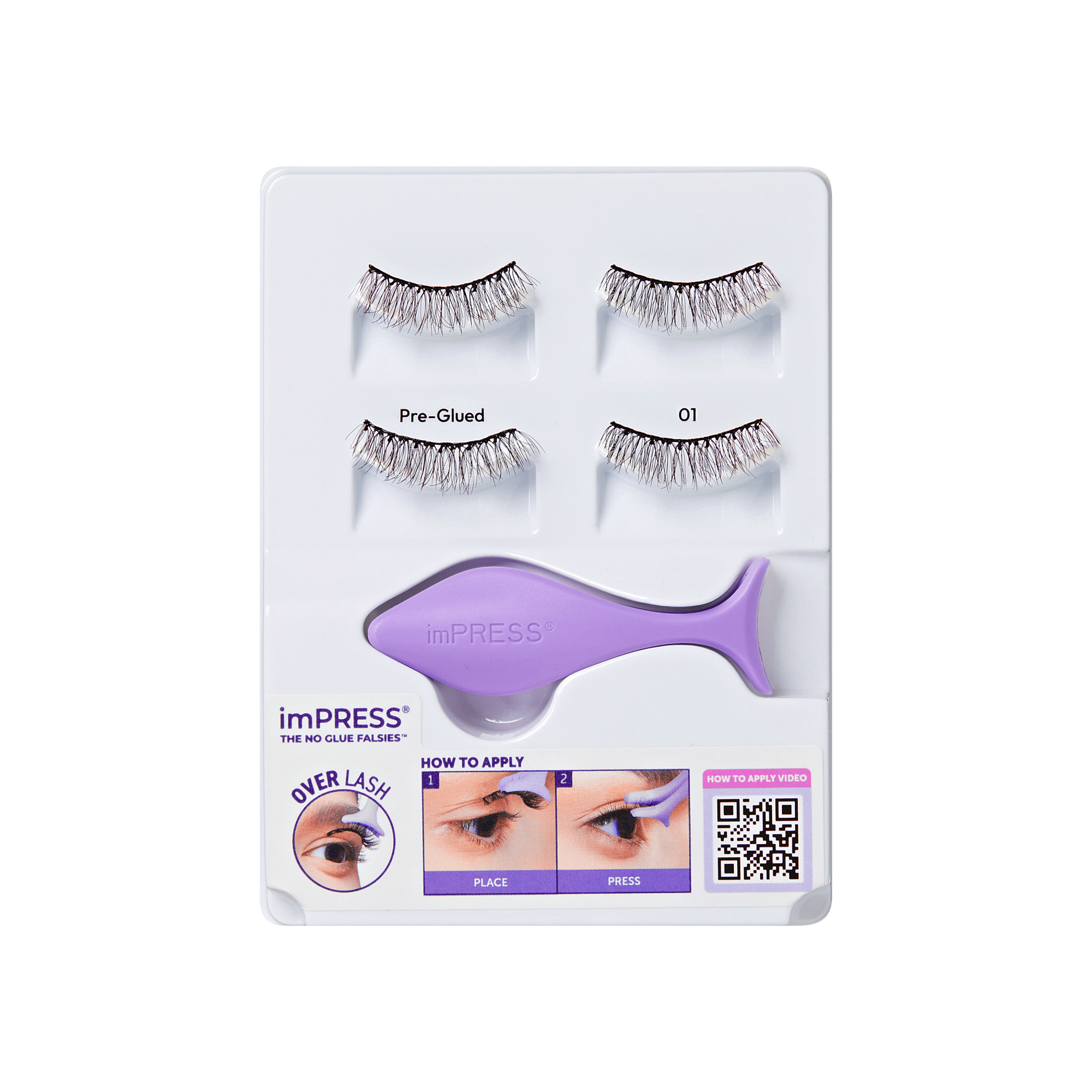Impress Falsies Pre-Glued Strip False Eyelashes Starter Kit - Classic Natural | 2 Pairs, With Applicator, 12mm