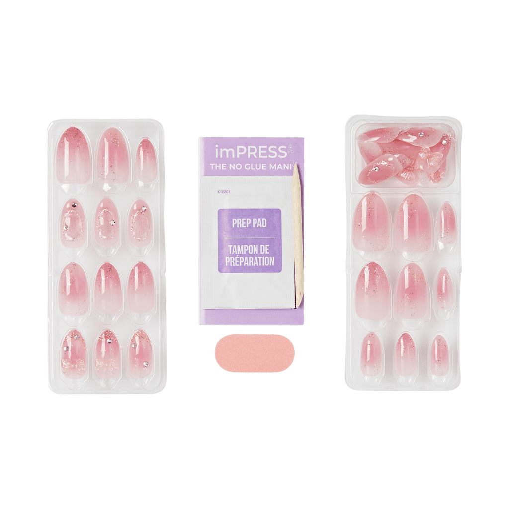 Impress Design Premium No Glue Fake Press On Nails - Venus | 3D & Jewel Design,  Pink, Medium, Almond, Manicure