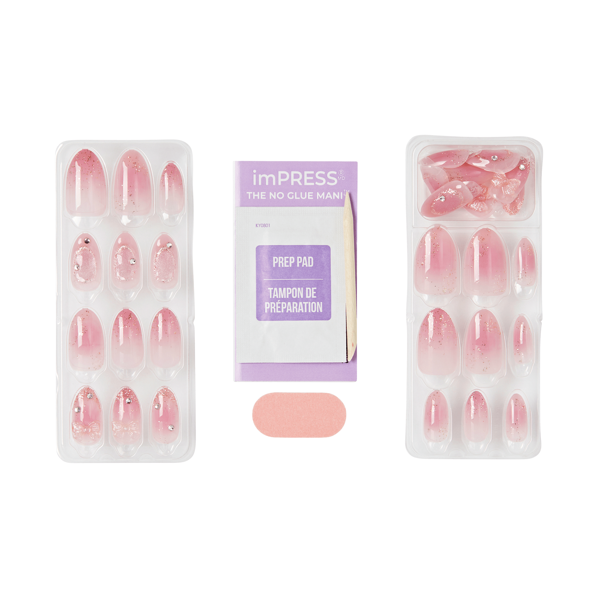 Impress Design Premium No Glue Fake Press On Nails - Venus | 3D & Jewel Design,  Pink, Medium, Almond, Manicure