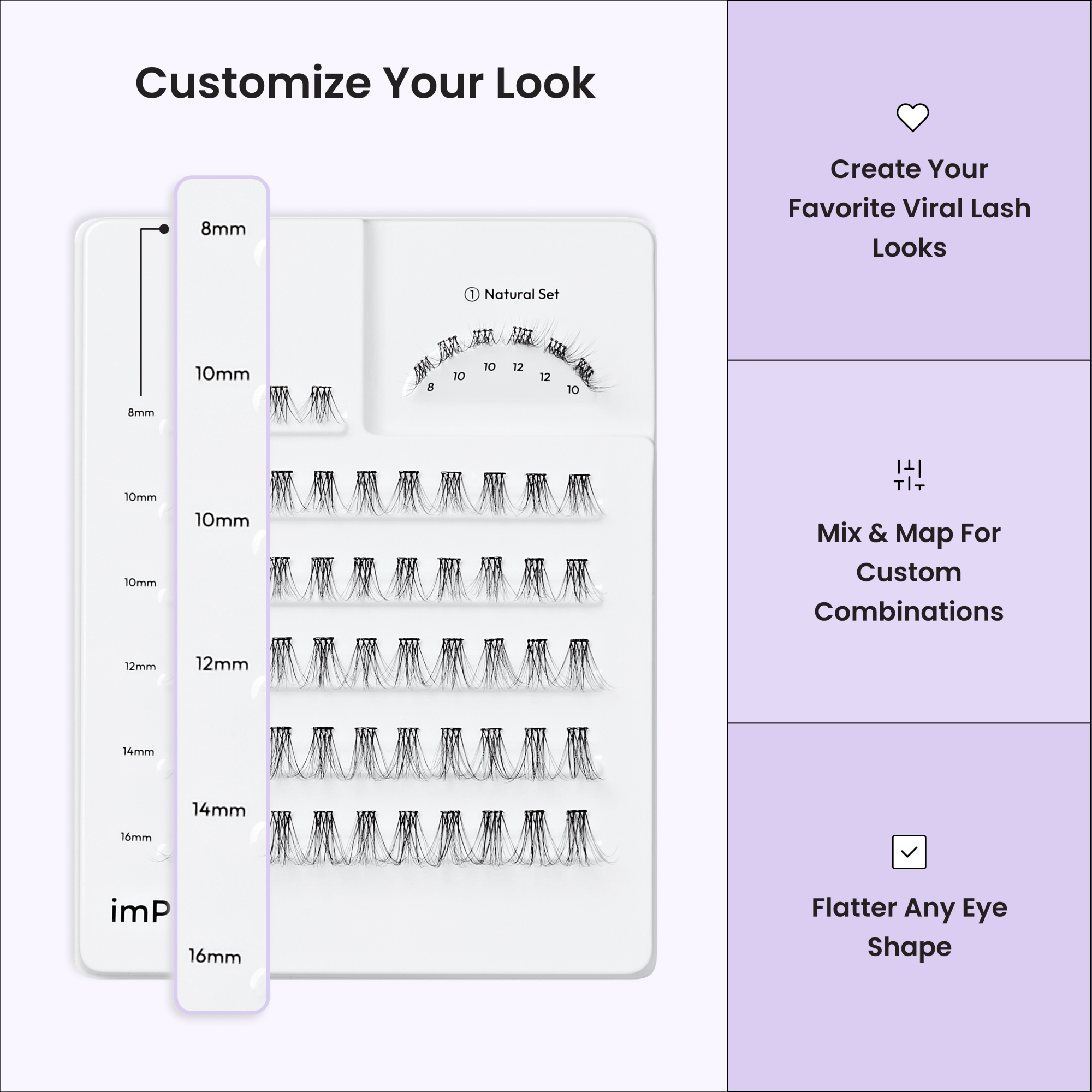 Impress Falsies Pre-Glued Individual False Eyelashes Multipack - Classic Natural | 60 Lash Clusters, 8mm-16mm