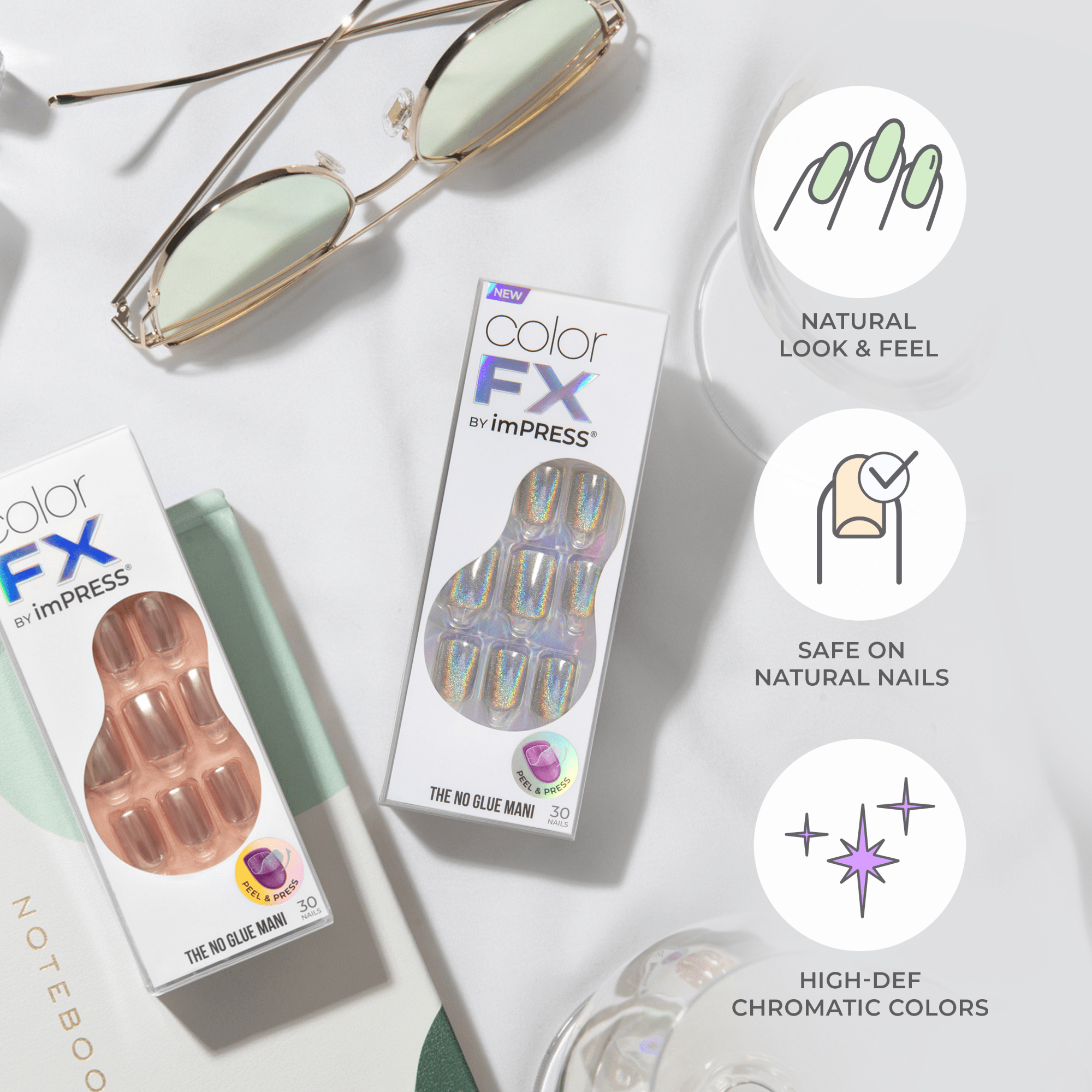 colorFX by Impress No Glue Fake Press On Nails - Rebel | Solid, White, Short, Squoval, Manicure