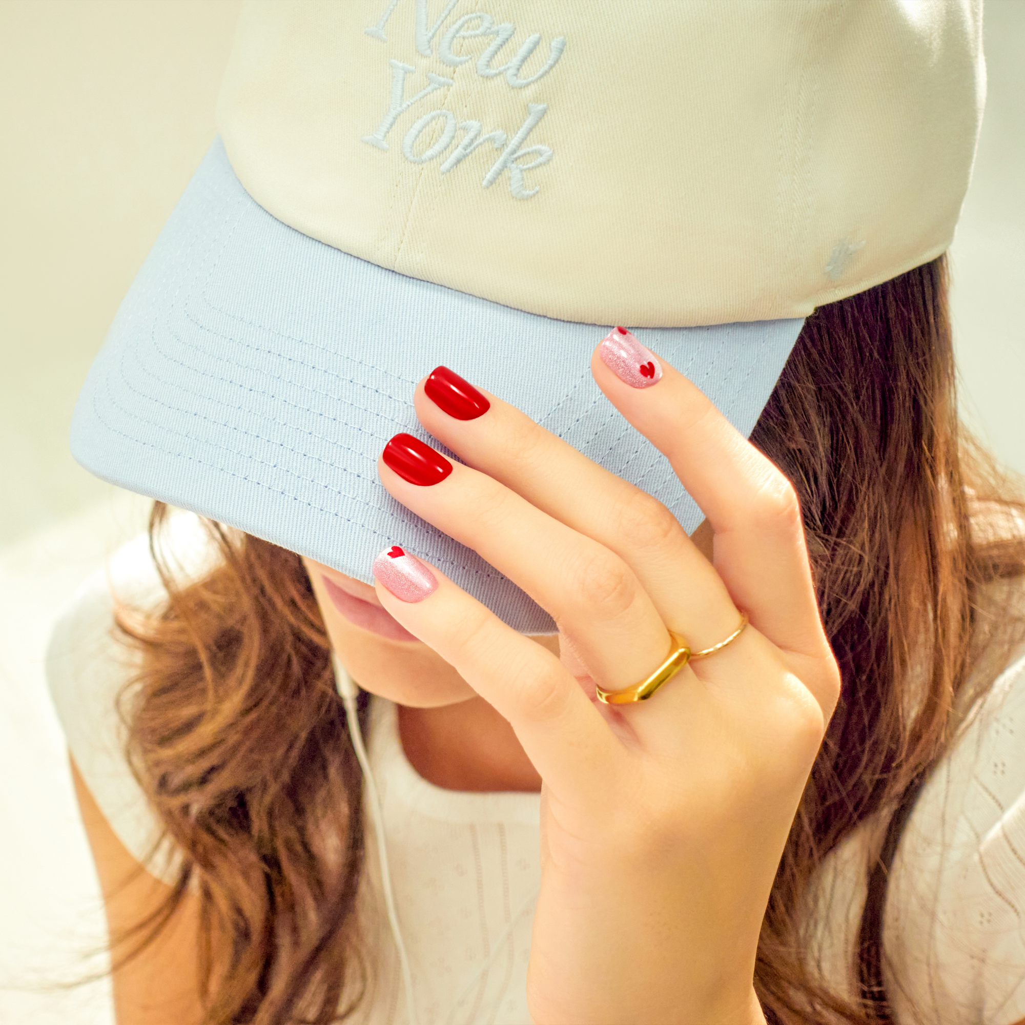 Impress Design No Glue Fake Press On Nails - Good 4 You | Design, Pink & Red, Short, Squoval, Manicure