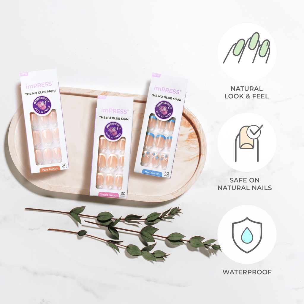 Impress French No Glue Fake Press On Nails - Heroic | French Tips, White & Neutral, Short, Squoval, Manicure