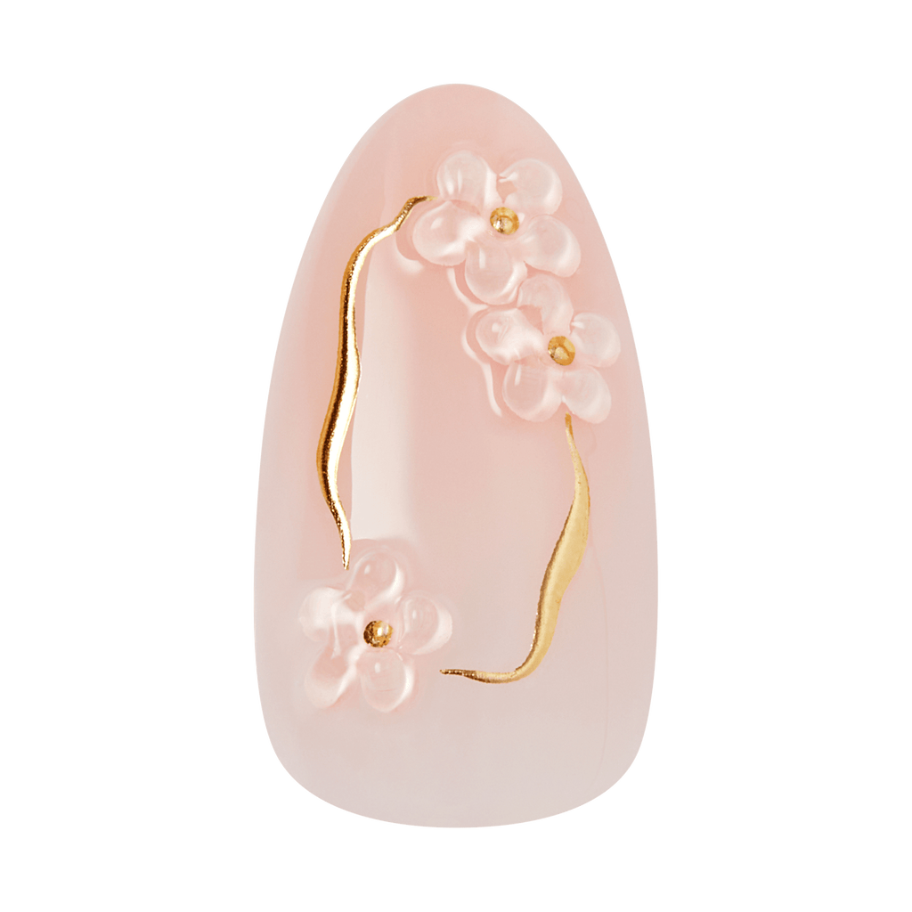 Impress Design No Glue Fake Press On Nails - Bloom Luxe | 3D & Jewel Design, Pink, Medium, Almond, Manicure