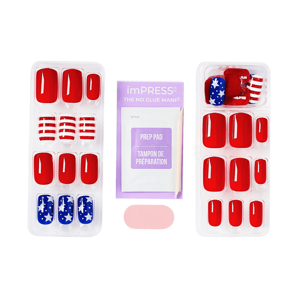 Impress Design No Glue Fake Press On Nails - Stateside | Design, Multicolor, Medium, Squoval, Manicure