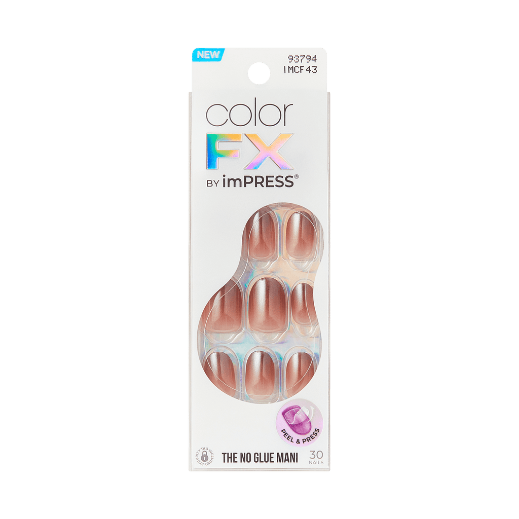 colorFX by Impress No Glue Fake Press On Nails - Blissful Radiance | Solid, Brown, Short, Oval, Manicure