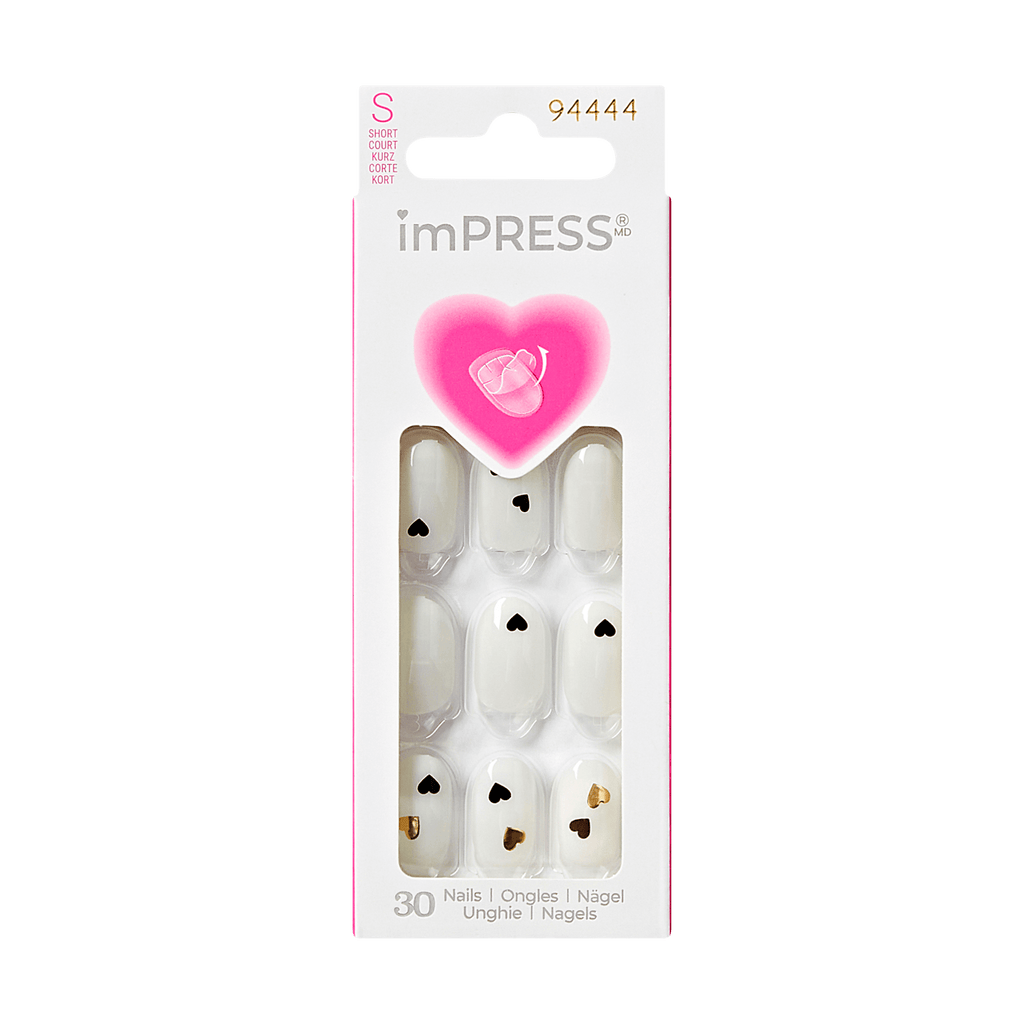 Impress Design No Glue Fake Press On Nails - Two of Hearts | Design, White, Short, Oval, Manicure