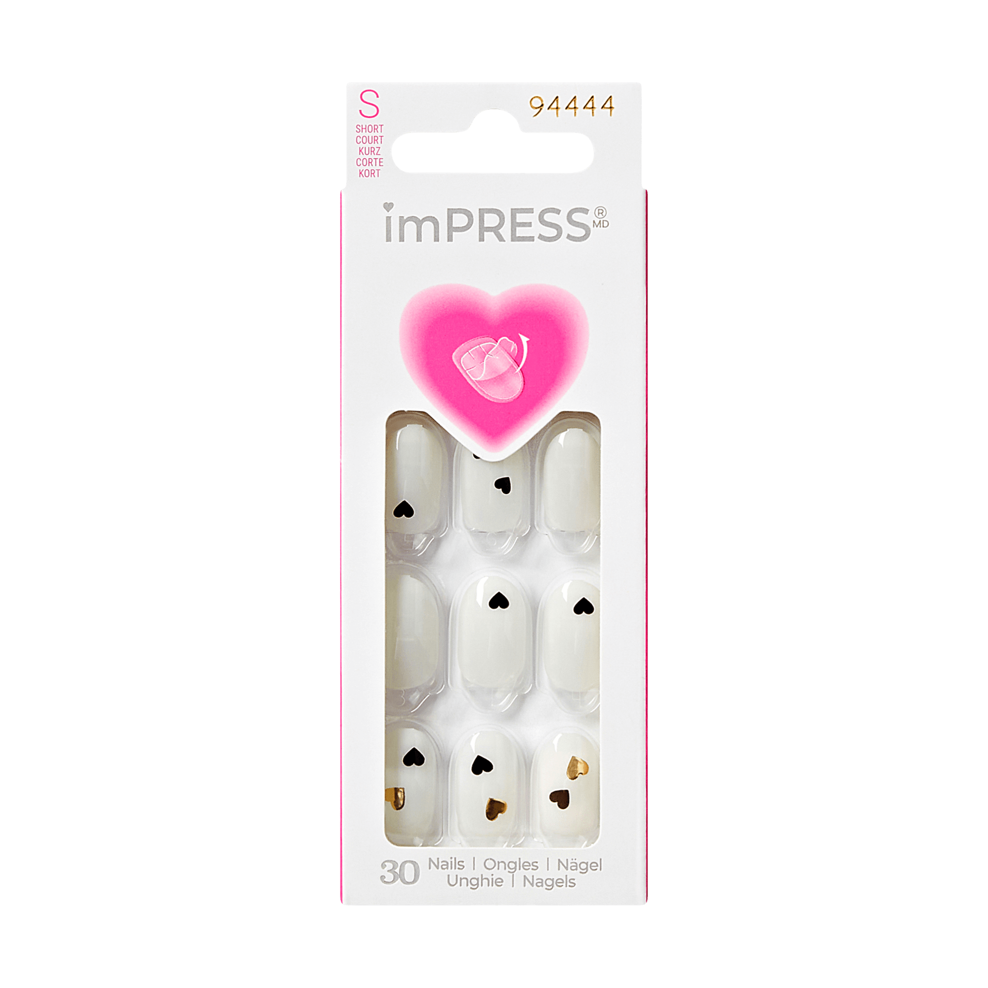 Impress Design No Glue Fake Press On Nails - Two of Hearts | Design, White, Short, Oval, Manicure