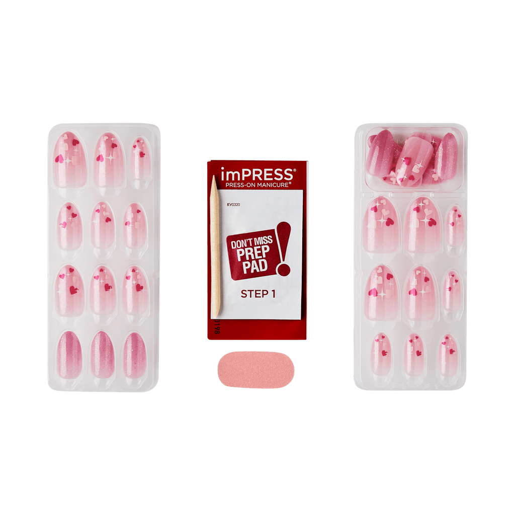 Impress Design No Glue Fake Press On Nails - Much Love | Design, Pink, Medium, Almond, Manicure