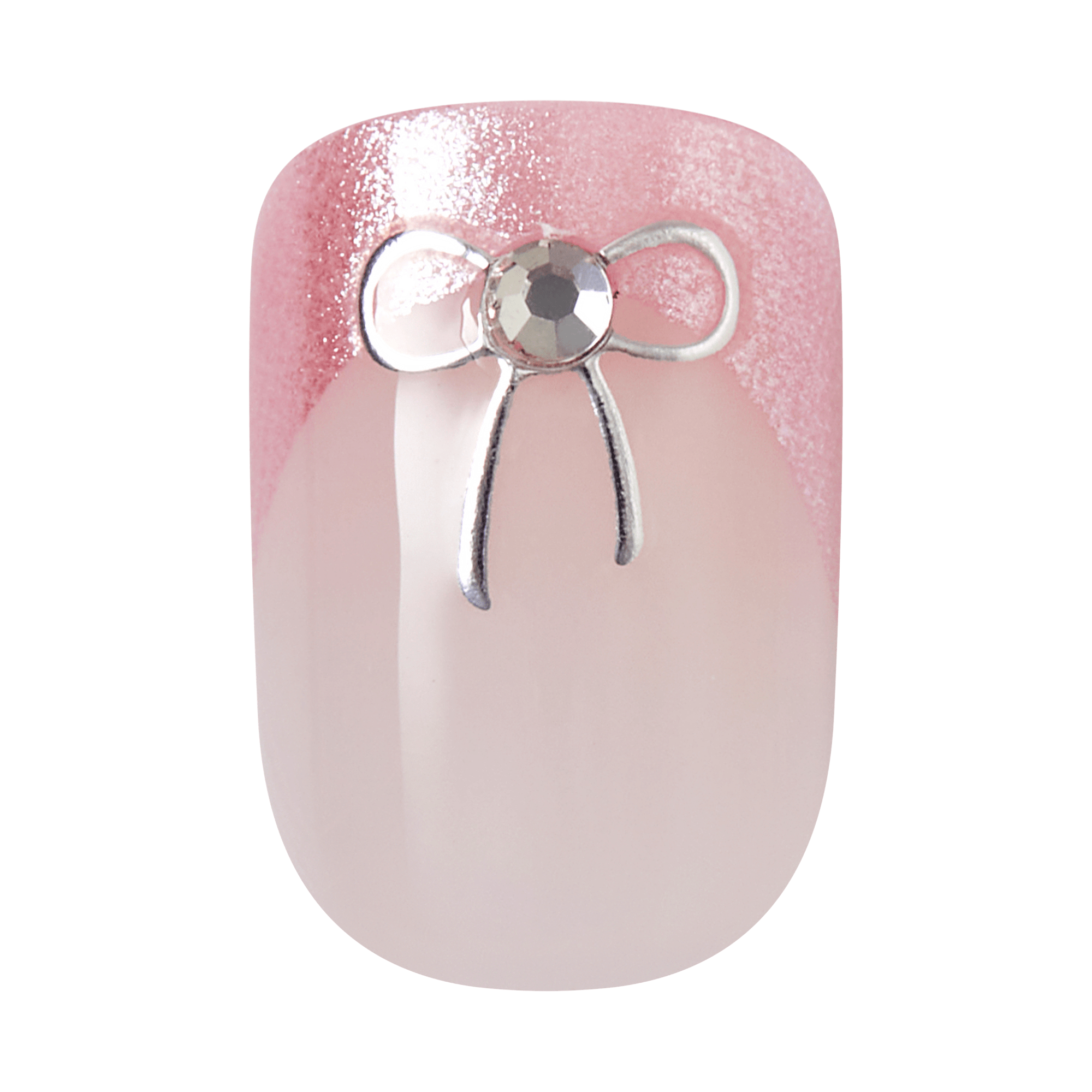 Impress Design No Glue Fake Press On Nails - Soft Petals | 3D & Jewel French Design, Pink, Short, Squoval, Manicure