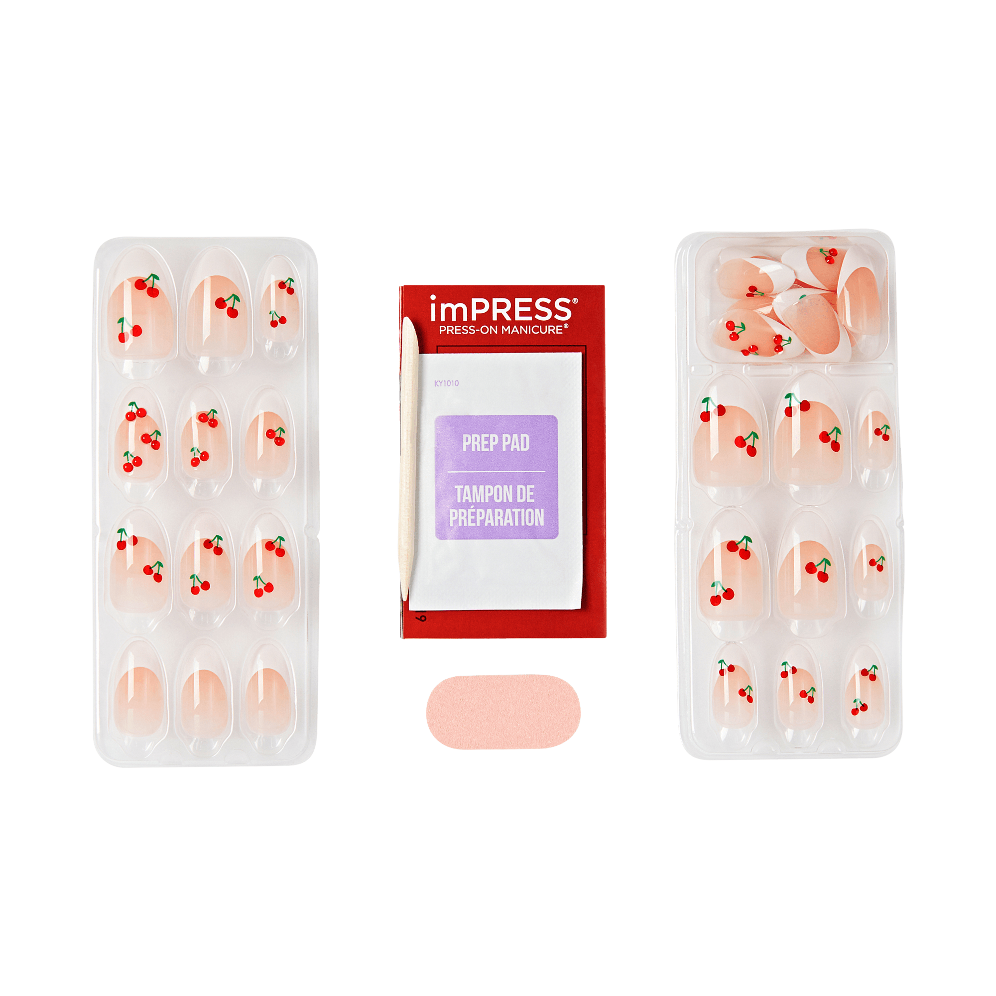 Impress Design No Glue Fake Press On Nails - Coast | French Design, White & Red, Medium, Almond, Manicure