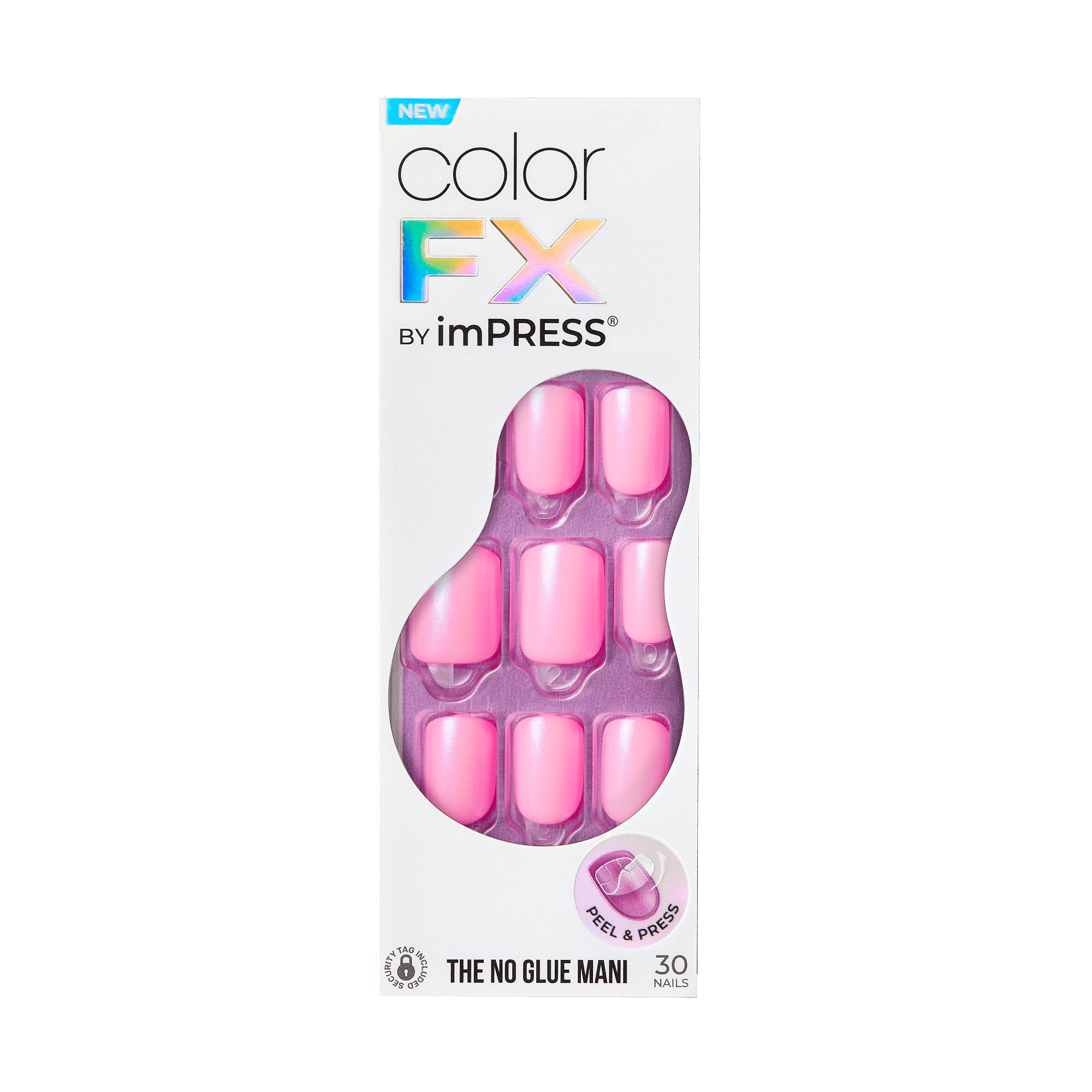 colorFX by Impress No Glue Fake Press On Nails - Late Night | Solid, Pink, Short, Squoval, Manicure