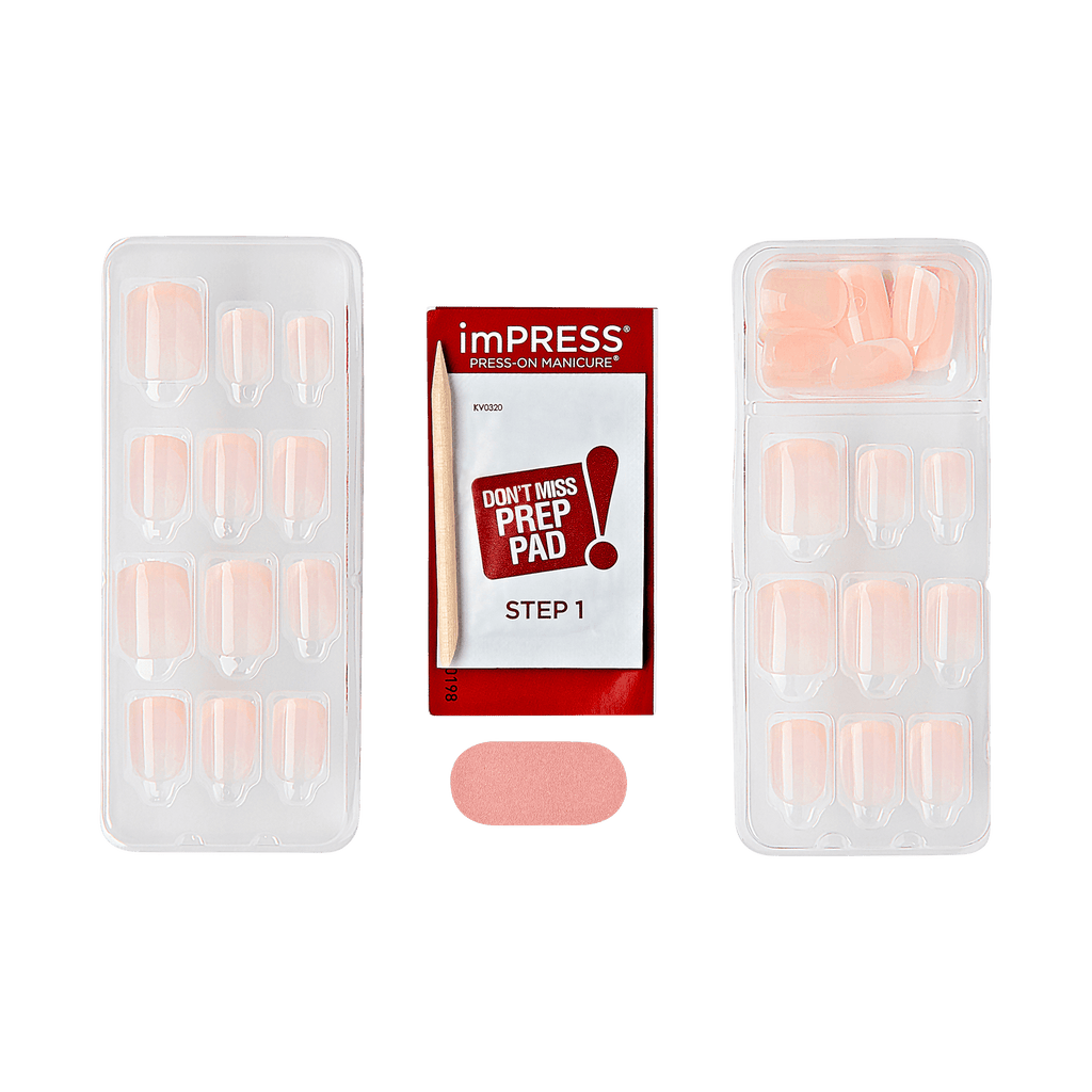 Impress French No Glue Fake Press On Nails - Heroic | French Tips, White & Neutral, Short, Squoval, Manicure