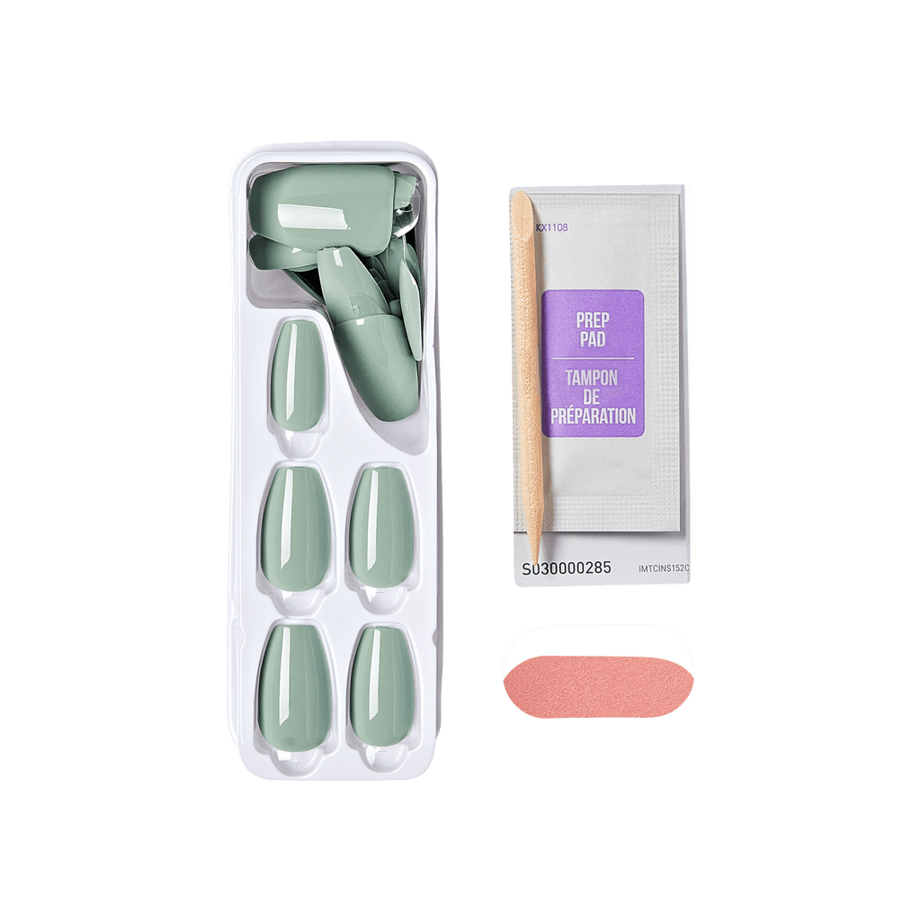 Impress Color No Glue Fake Press On Nails - Going Green Coffin | Solid, Green, Medium, Coffin, Manicure