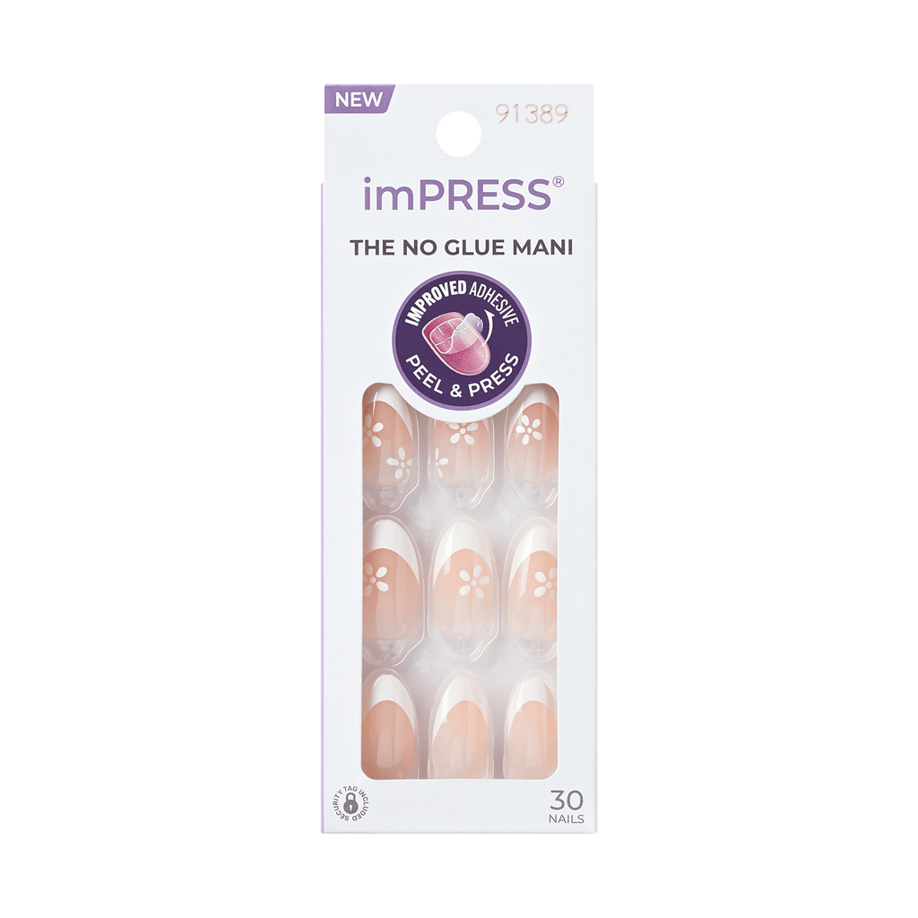 Impress French No Glue Fake Press On Nails - Fearless | French Tips, White & Neutral, Medium, Almond, Manicure