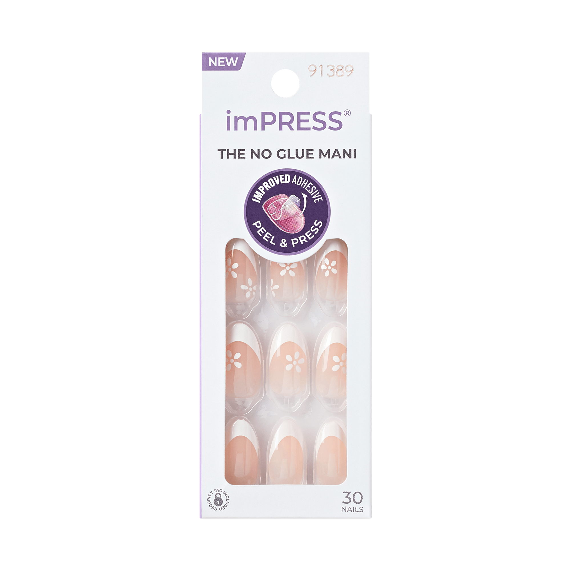 Impress French No Glue Fake Press On Nails - Fearless | French Tips, White & Neutral, Medium, Almond, Manicure