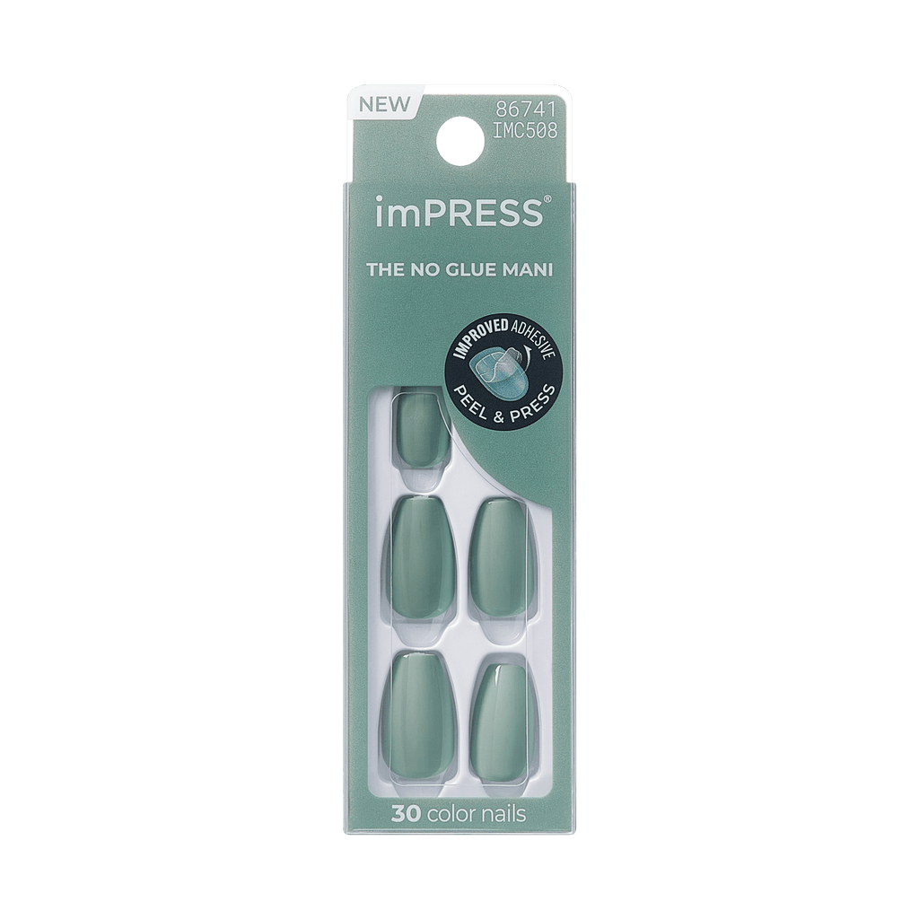 Impress Color No Glue Fake Press On Nails - Going Green Coffin | Solid, Green, Medium, Coffin, Manicure
