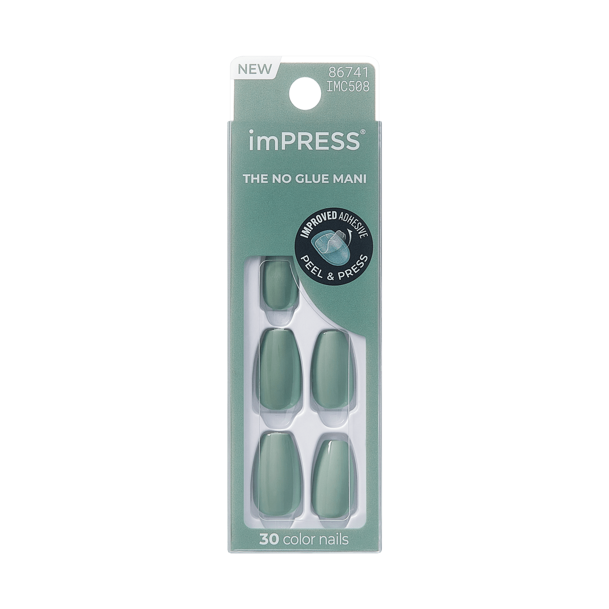 Impress Color No Glue Fake Press On Nails - Going Green Coffin | Solid, Green, Medium, Coffin, Manicure