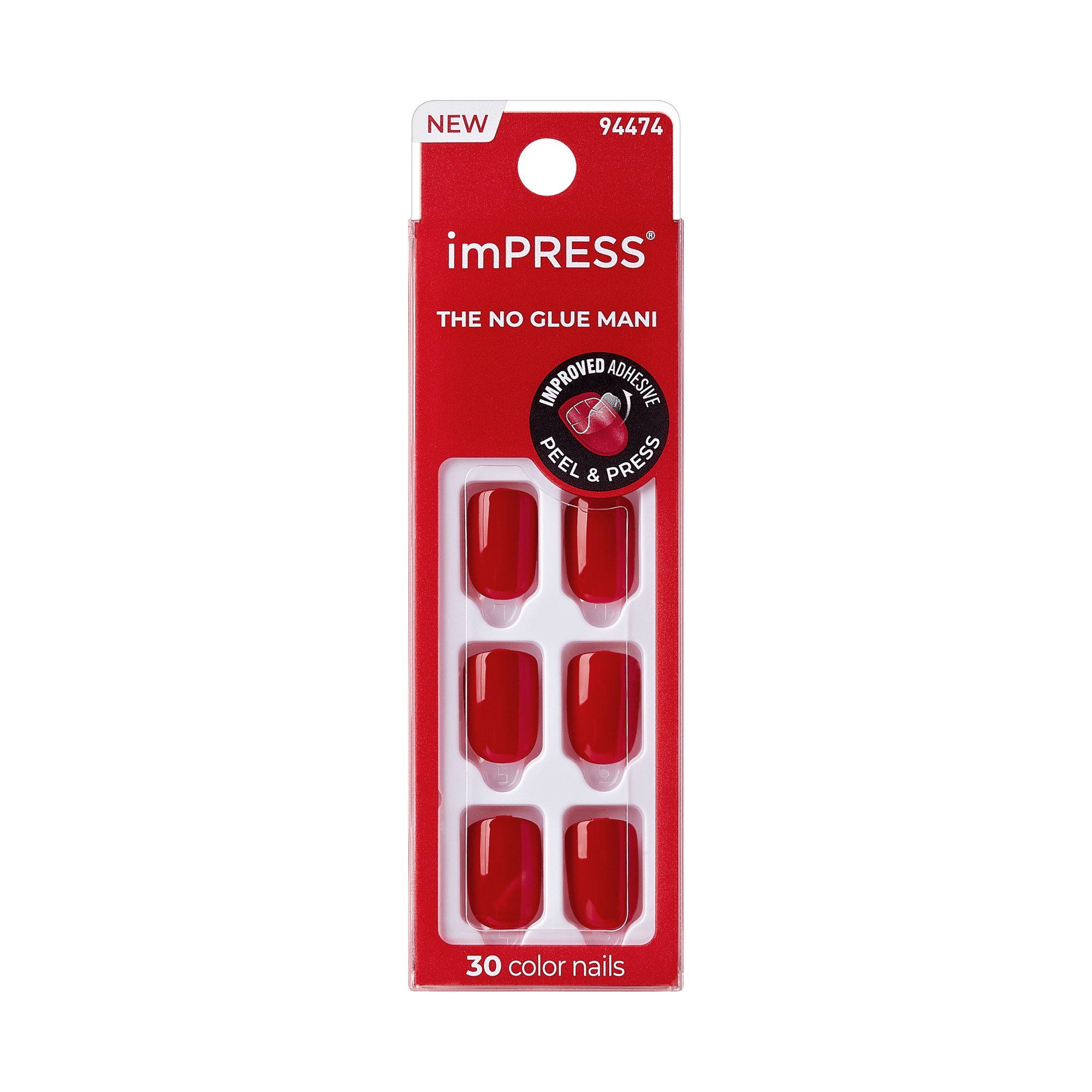Impress Color No Glue Fake Press On Nails - Golden Harvest | Solid, Red, Short, Squoval, Manicure