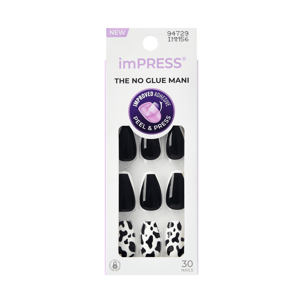 Impress Design No Glue Fake Press On Nails - Like A Star | Design, Black, Medium, Coffin, Manicure