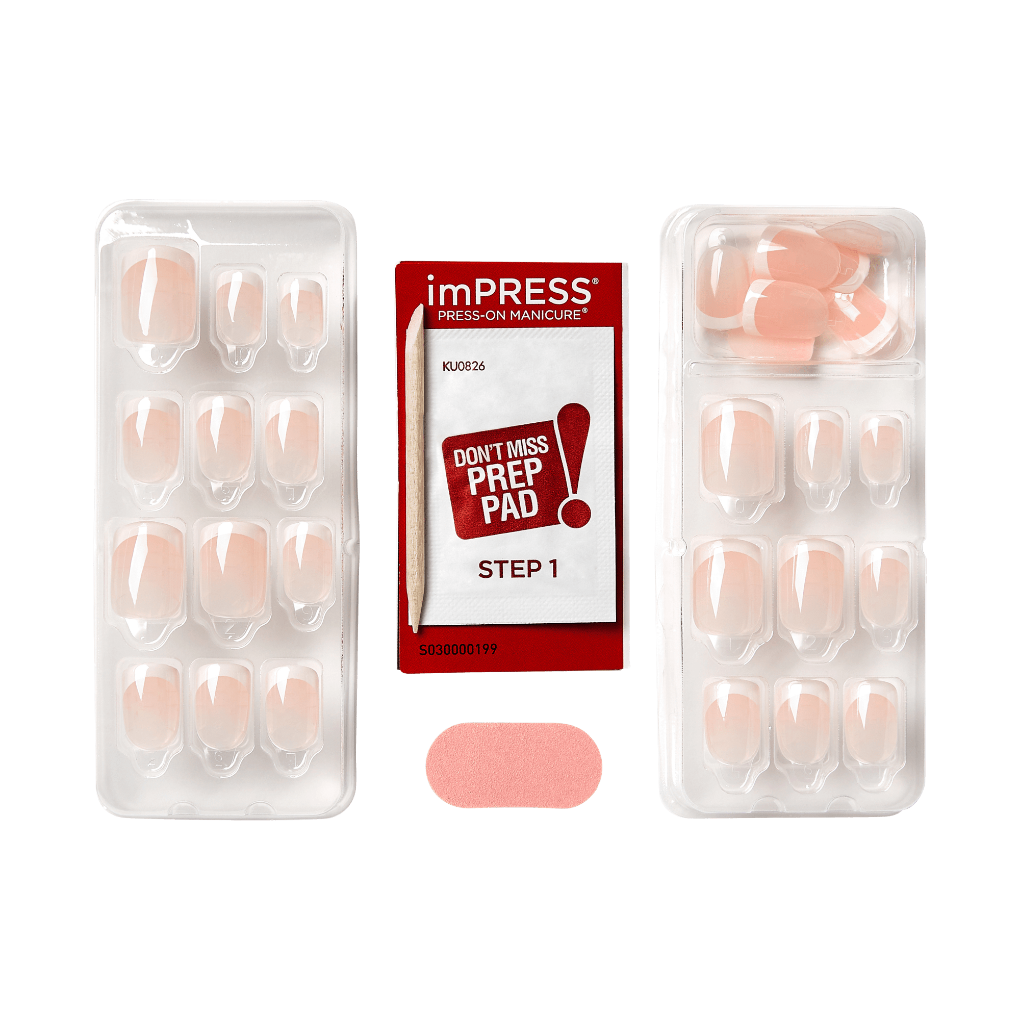 Impress Design No Glue Fake Press On Nails - Chic French | French Tips, White & Neutral, Short, Squoval, Manicure