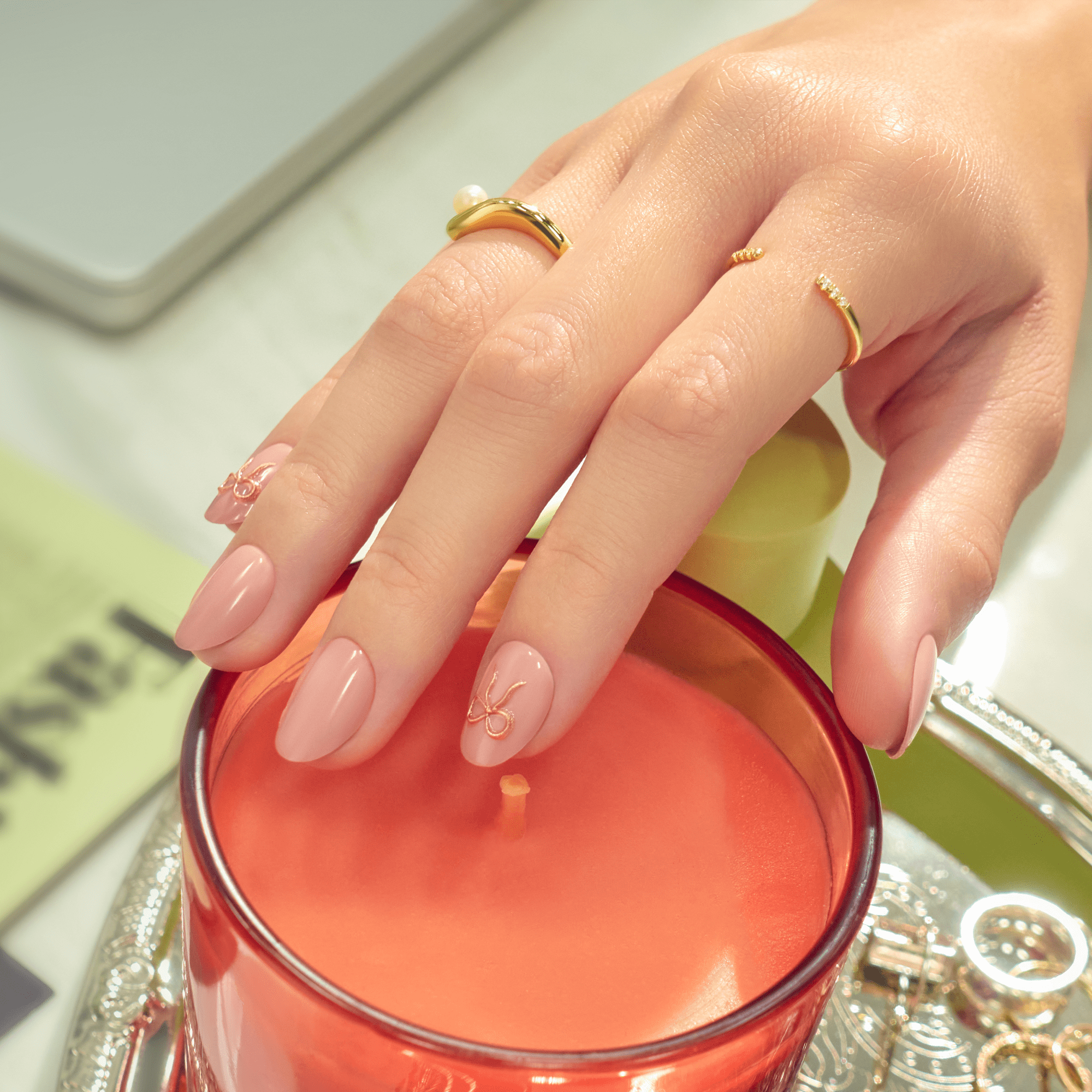 Impress Design No Glue Fake Press On Nails - Close To You | 3D Solid, Pink, Short, Oval, Manicure