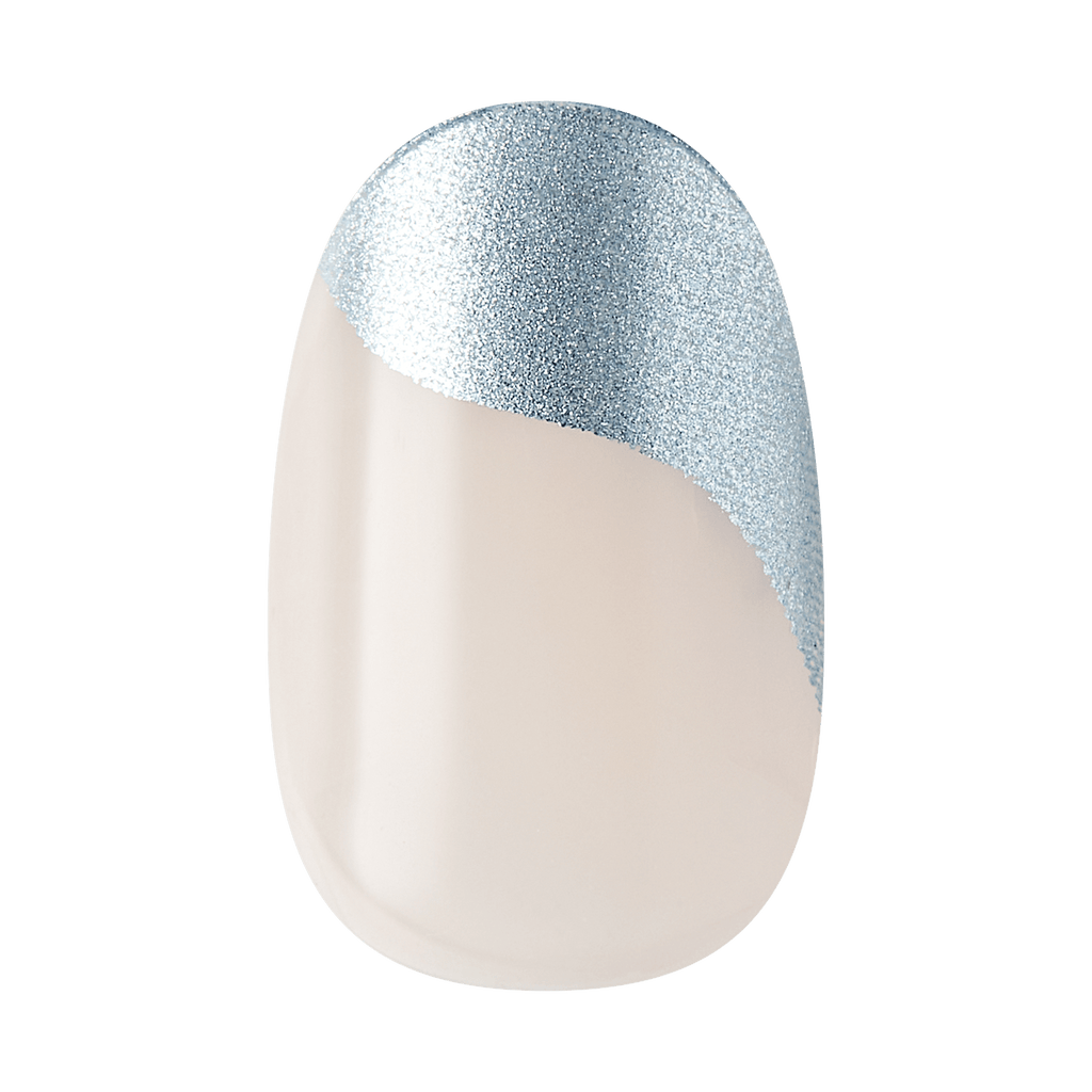 Impress Design No Glue Fake Press On Nails - Slip Dress | Design, Metallic Blue, Short, Oval, Manicure