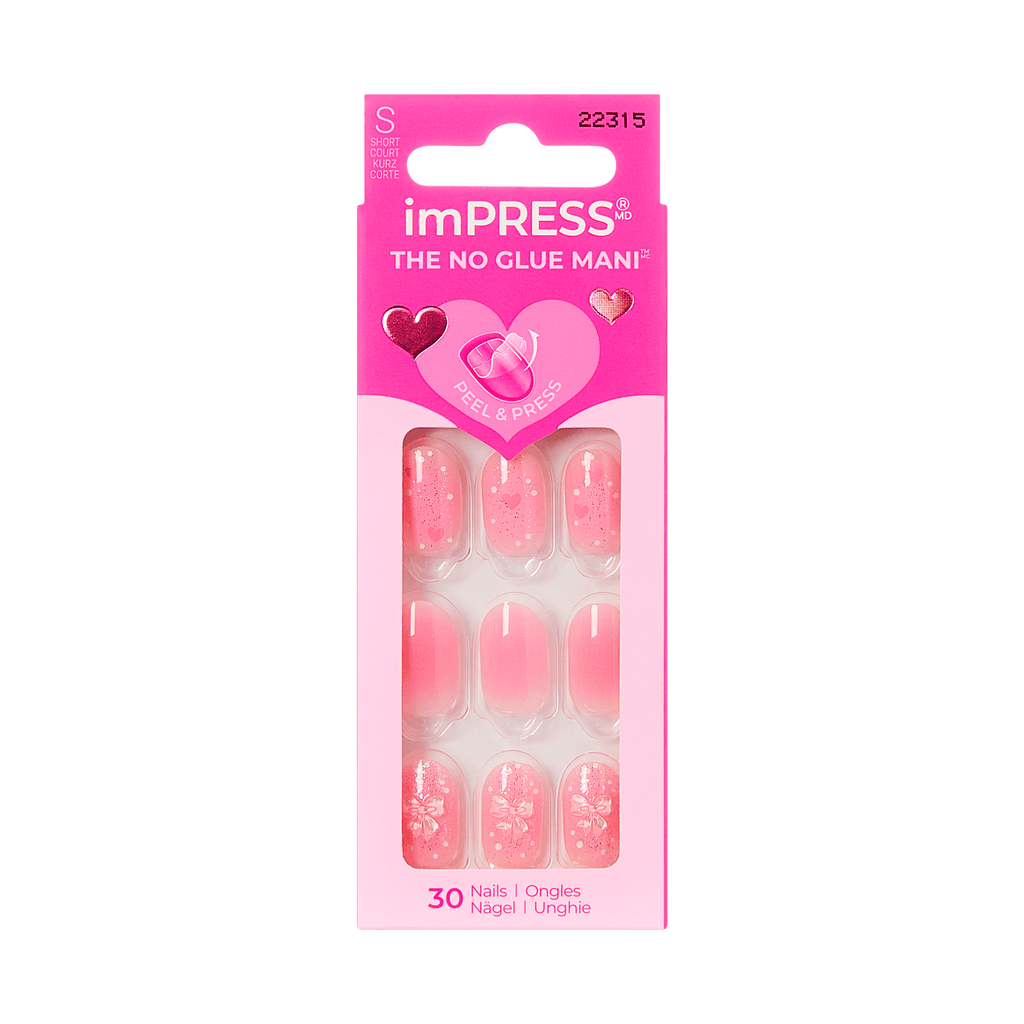 Impress Design No Glue Fake Press On Nails - Cupid Love | 3D & Jewel Design,  Pink, Short, Oval, Manicure