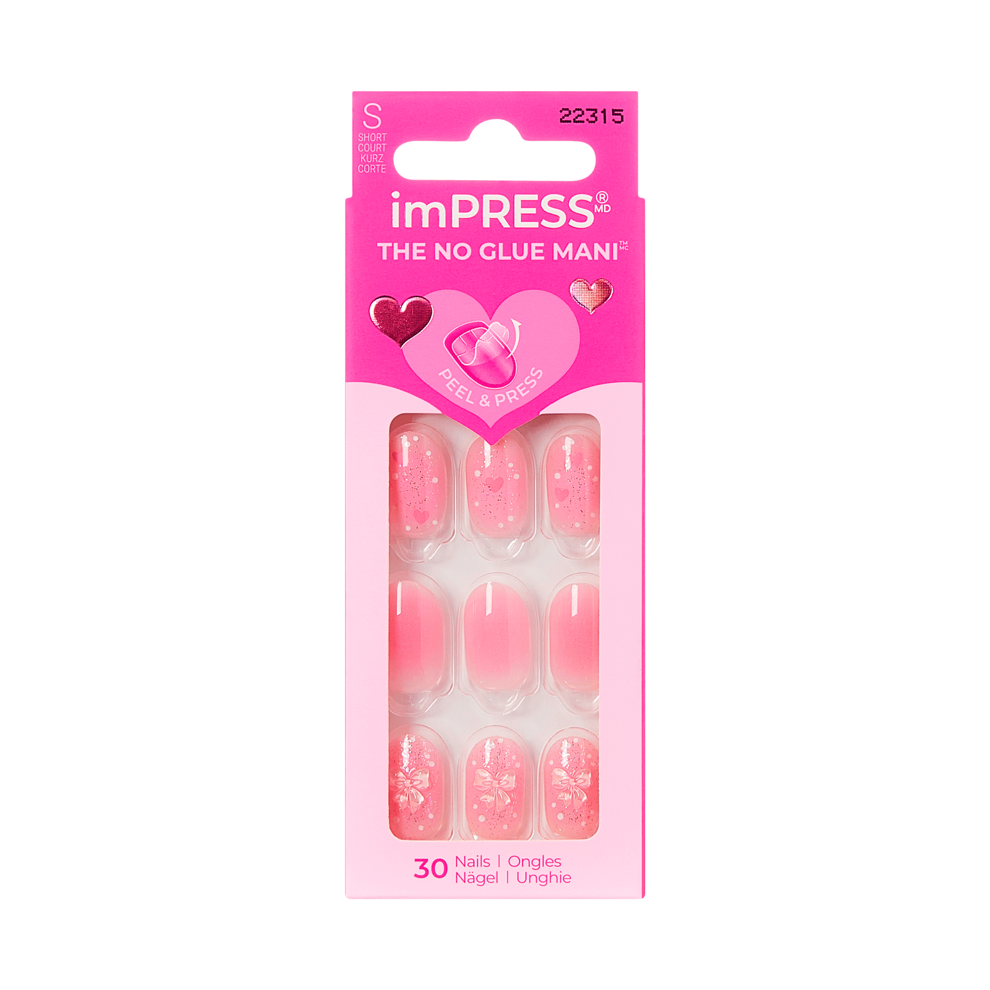 Impress Design No Glue Fake Press On Nails - Cupid Love | 3D & Jewel Design,  Pink, Short, Oval, Manicure