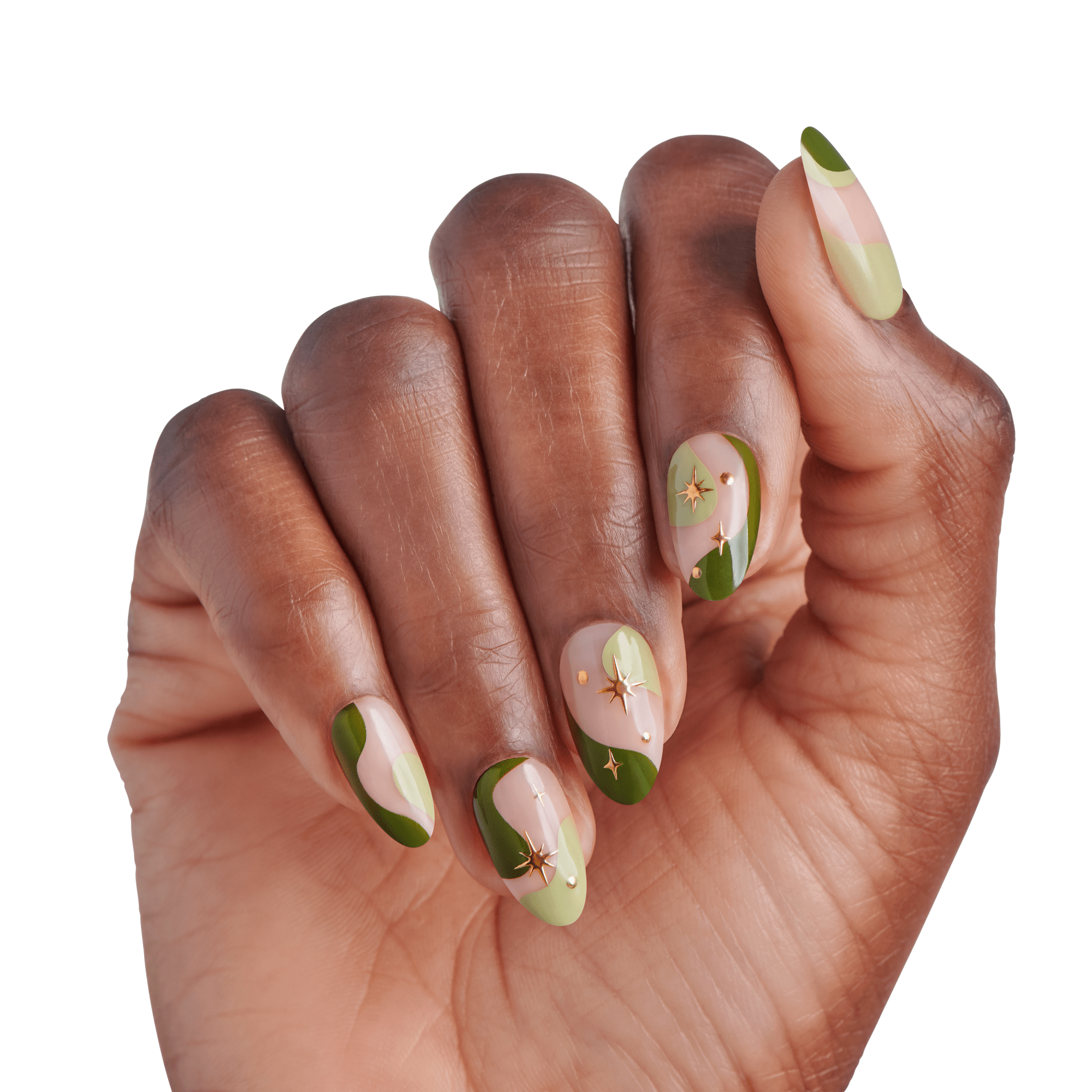 Impress Design No Glue Fake Press On Nails - Shining | 3D & Jewel Design,  Green, Medium, Almond, Manicure
