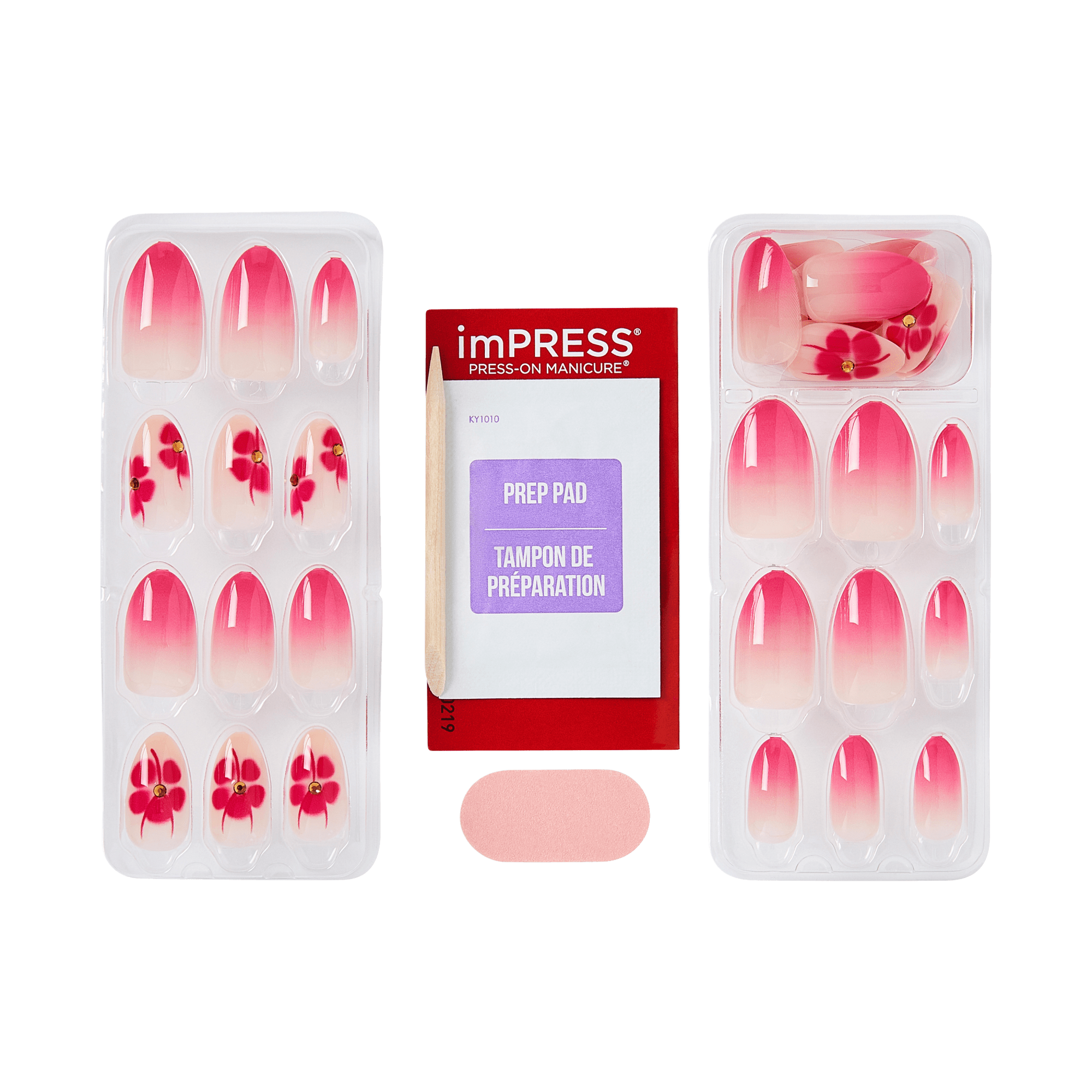 Impress Design No Glue Fake Press On Nails - Summer Spell | 3D & Jewel Design, Pink, Medium, Almond, Manicure