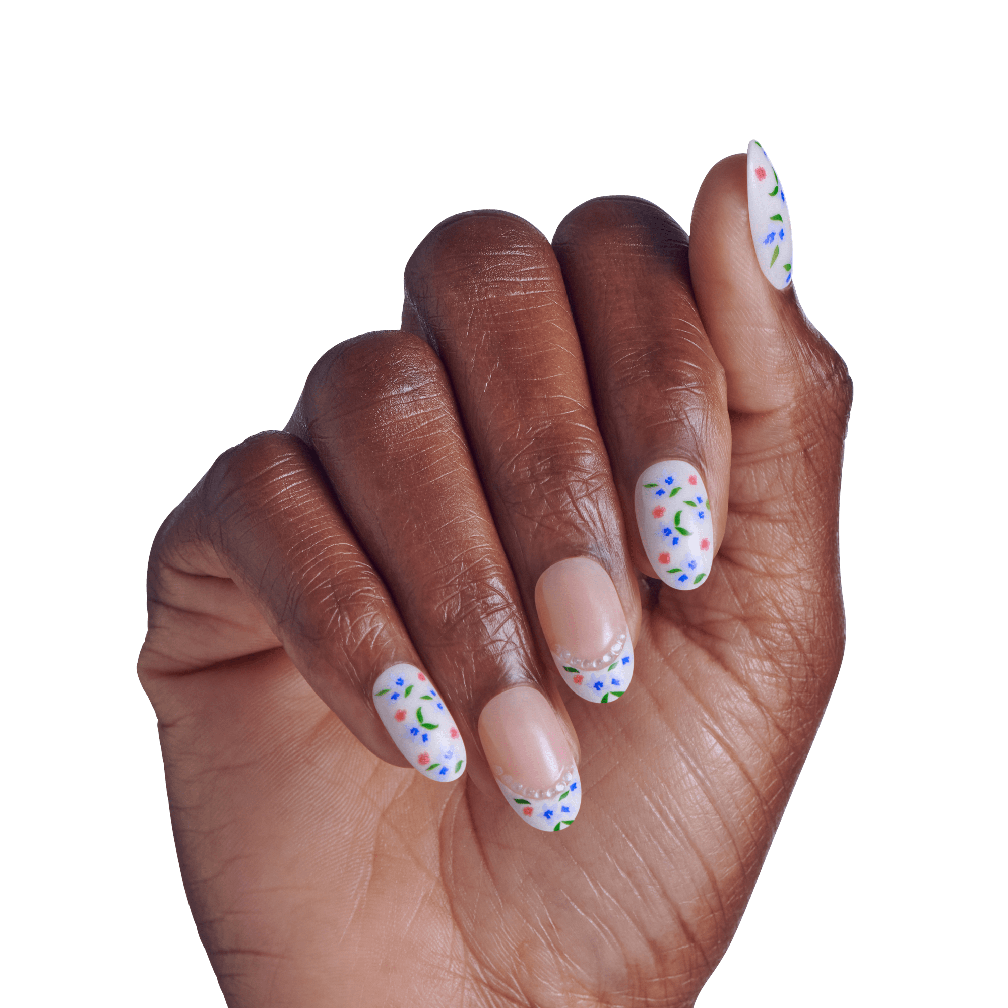 Impress Design No Glue Fake Press On Nails - Happy Mood | French Design, Multicolor, Medium, Oval, Manicure