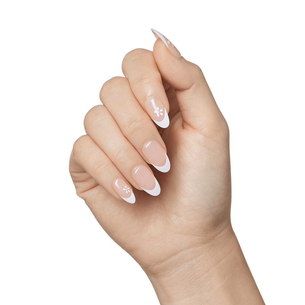 Impress French No Glue Fake Press On Nails - Fearless | French Tips, White & Neutral, Medium, Almond, Manicure