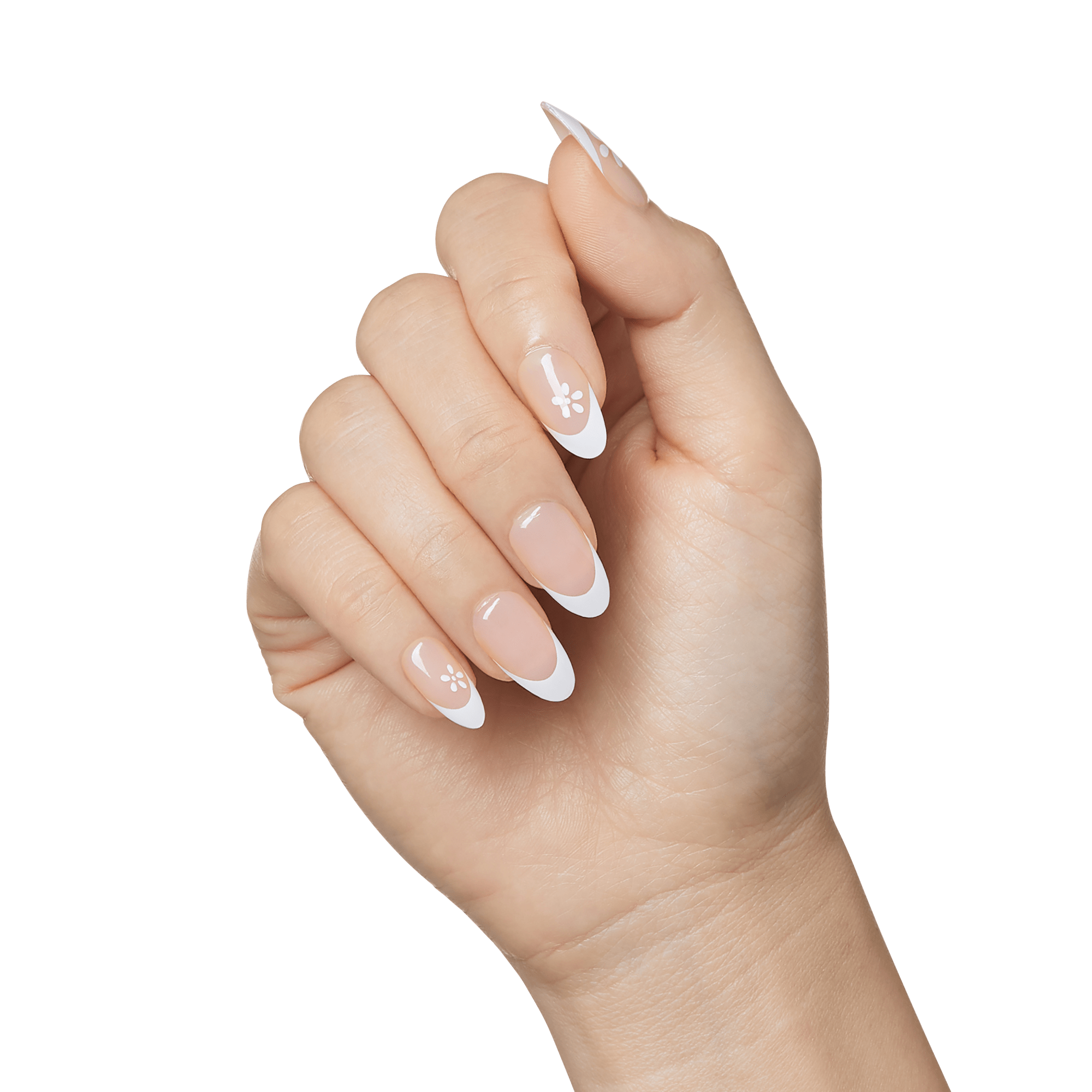 Impress French No Glue Fake Press On Nails - Fearless | French Tips, White & Neutral, Medium, Almond, Manicure