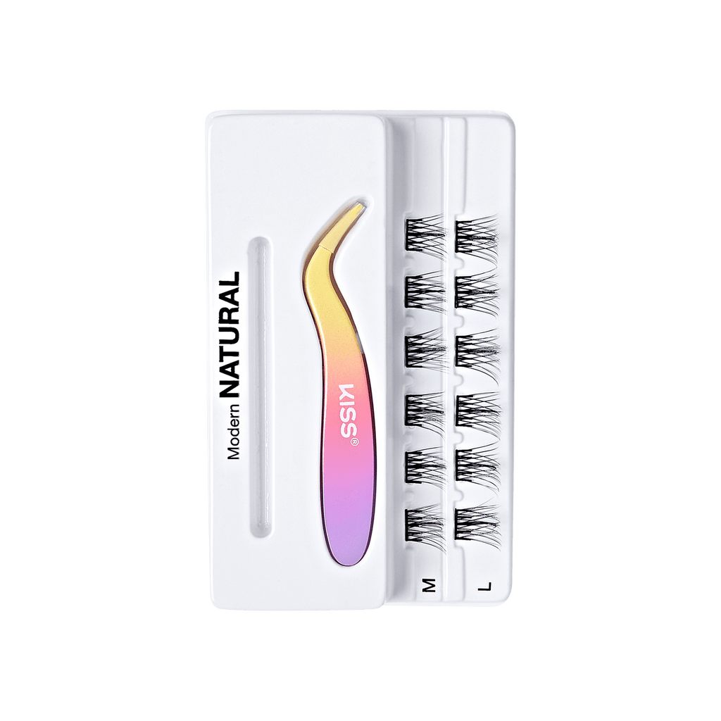 Impress Falsies Pre-Glued False Eyelashes Minipack - Modern | 12 Lash Clusters, With Mini Applicator, 12mm-14mm