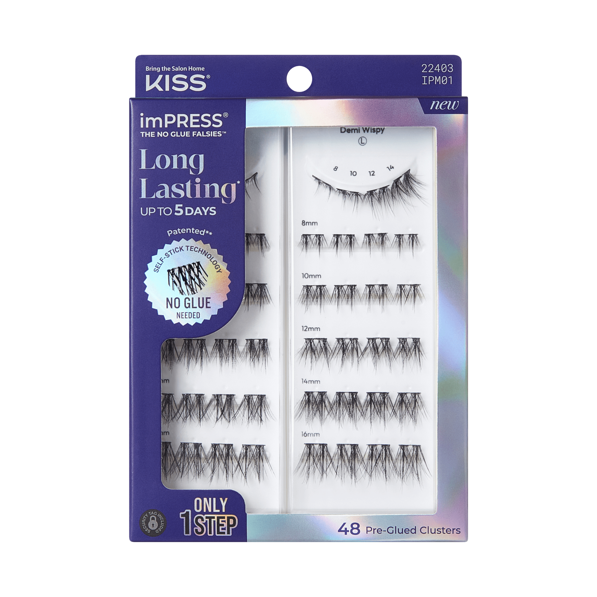 Impress Falsies Long Lasting Pre-Glued False Eyelashes - Demi Wispy | 48 Lash Clusters, Up To 5 Day Wear, 8mm-16mm
