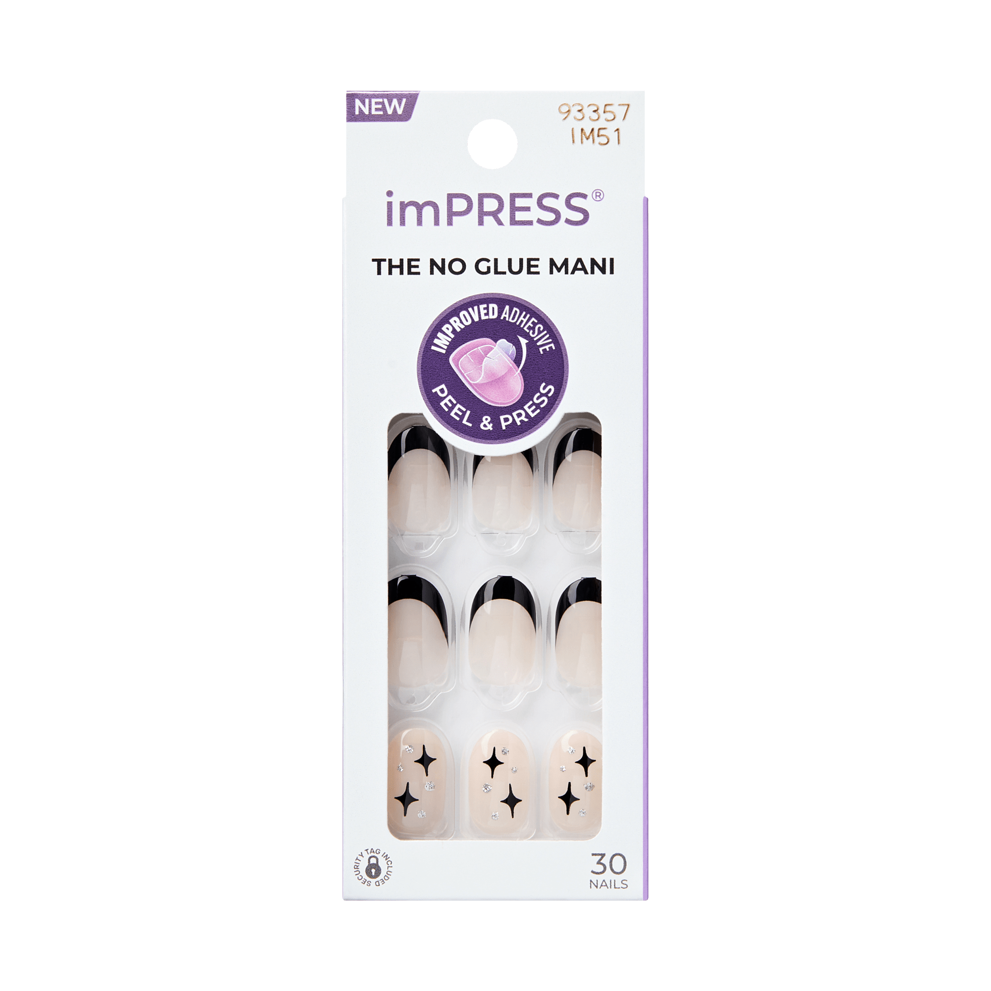 Impress Design No Glue Fake Press On Nails - Gold Ring | French Design, Black, Short, Oval, Manicure