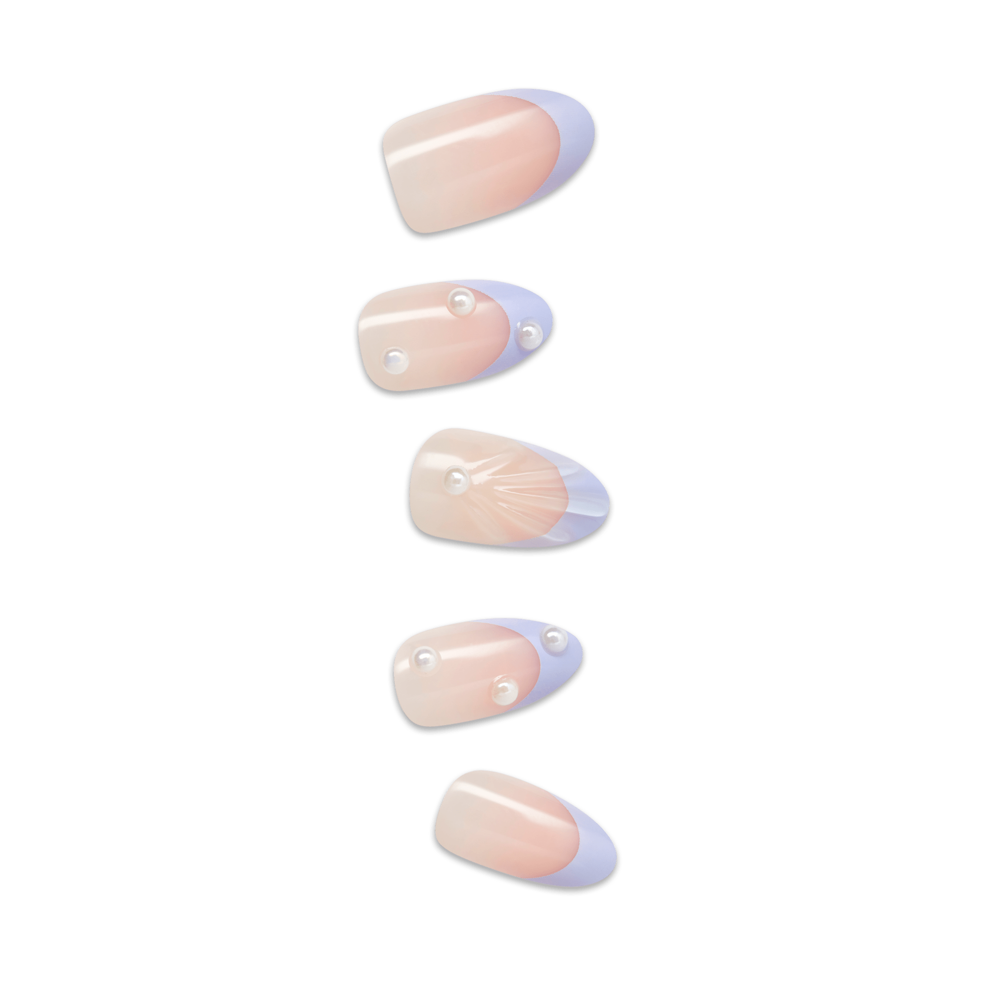 Impress Design No Glue Fake Press On Nails - Sky Breeze | 3D & Jewel French, Purple, Medium, Almond, Manicure