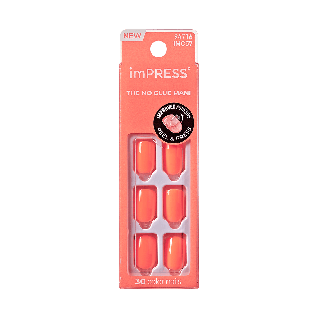 Impress Color No Glue Fake Press On Nails - Prime | Solid, Orange, Short, Squoval, Manicure
