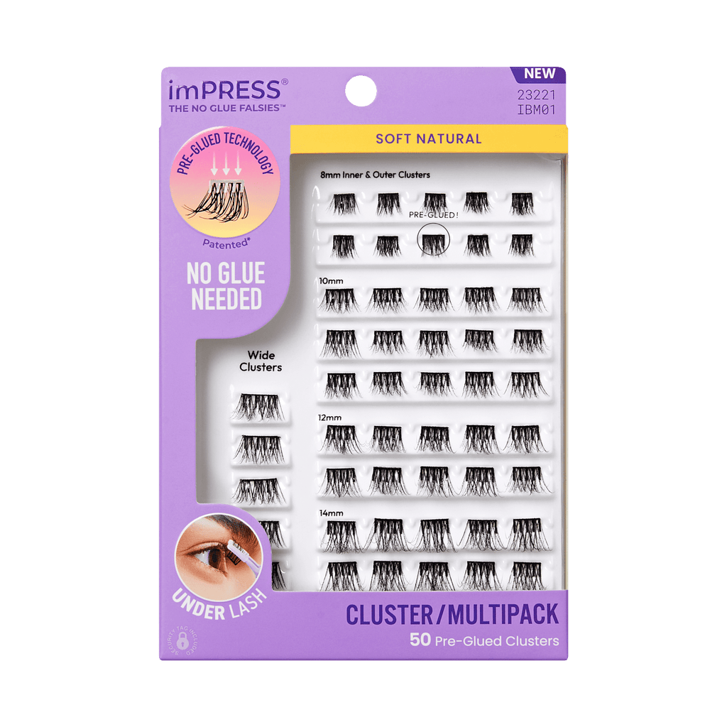 Impress Falsies Pre-Glued False Eyelashes Multipack - Soft Natural | 50 Lash Clusters, 8mm-14mm