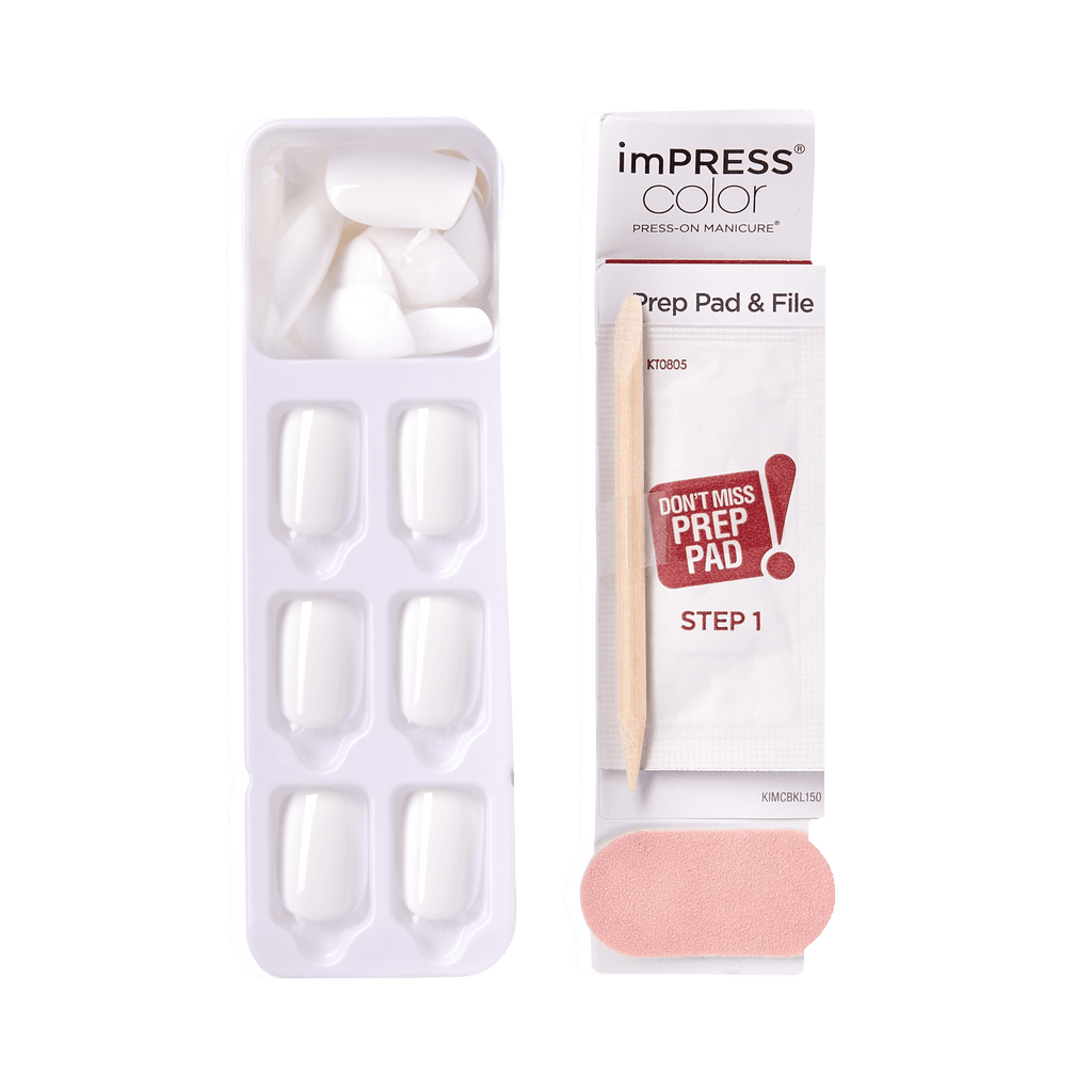 Impress Color No Glue Fake Press On Nails - Frosting | Solid, White, Short, Squoval, Manicure