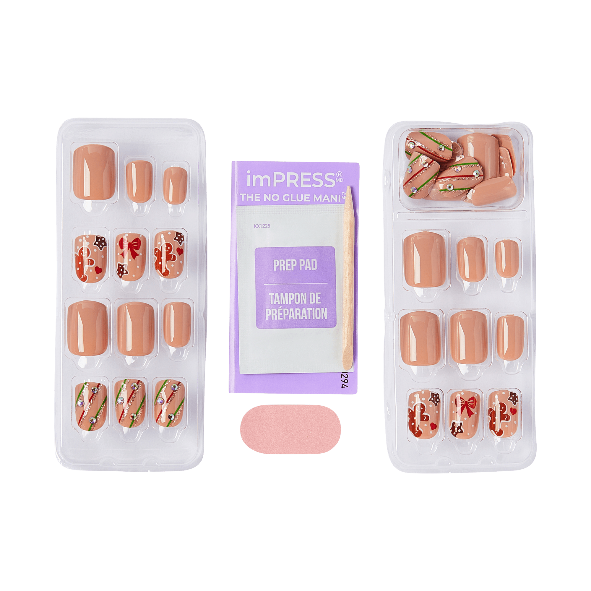 Impress Holiday Design No Glue Fake Press On Nails - Mistletoe Kiss | Design, Brown, Short, Squoval, Manicure