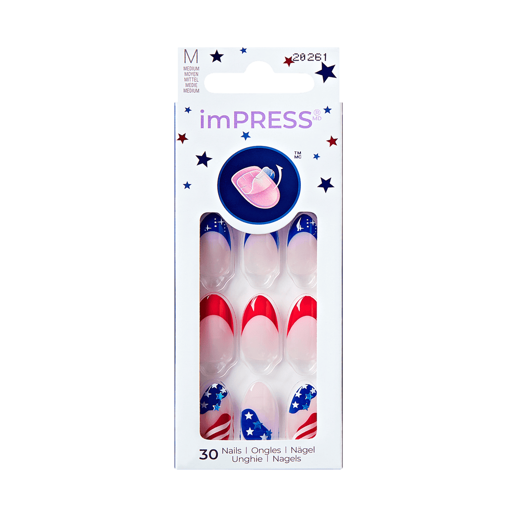 Impress Design No Glue Fake Press On Nails - Forever Fling | French Design, Multicolor, Medium, Almond, Manicure