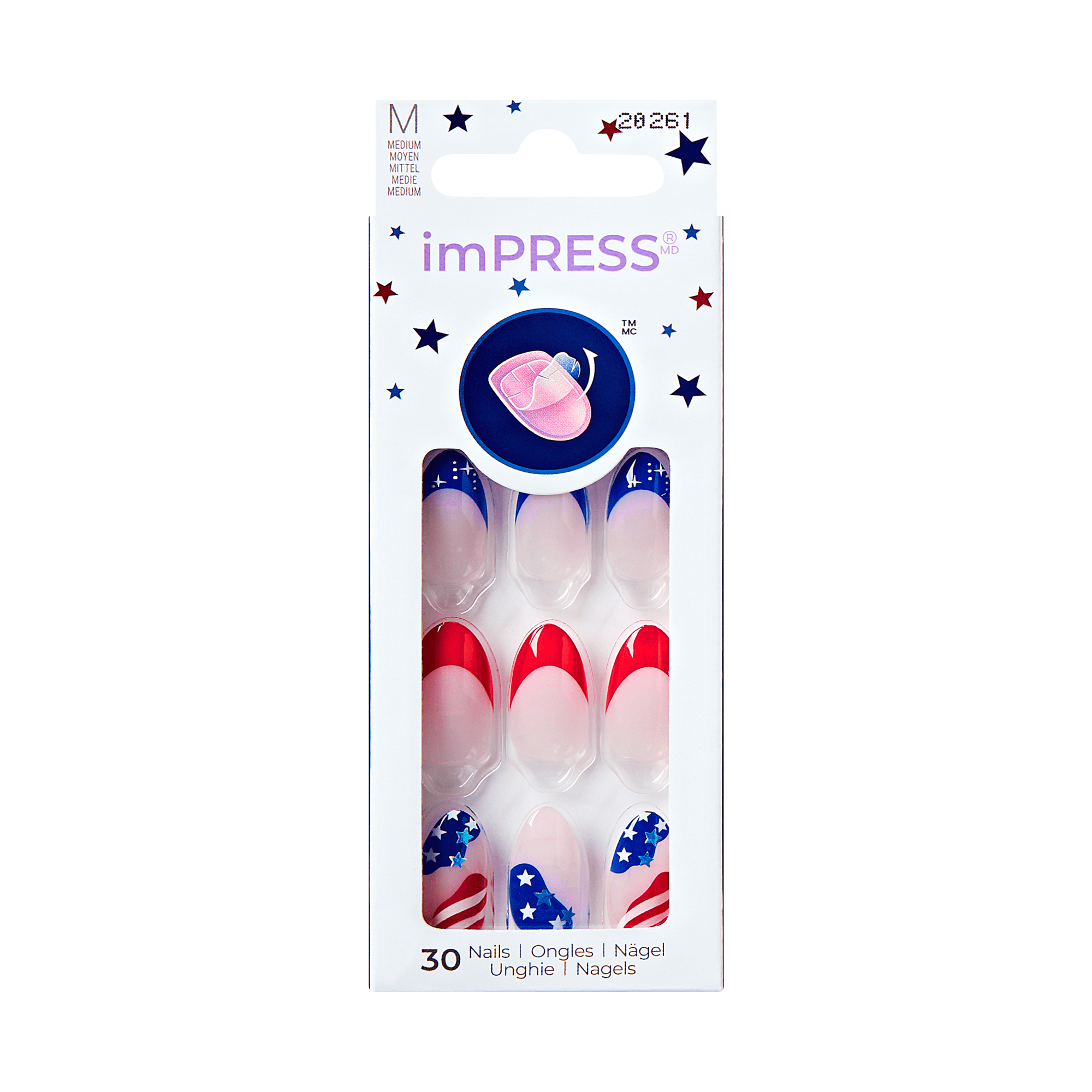 Impress Design No Glue Fake Press On Nails - Forever Fling | French Design, Multicolor, Medium, Almond, Manicure