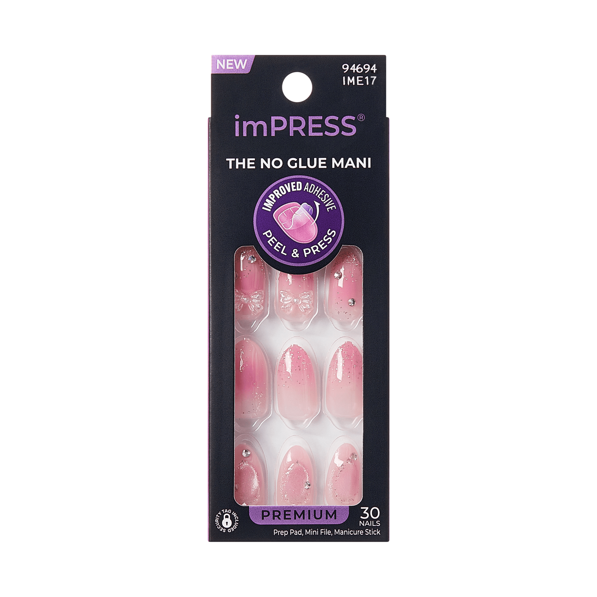 Impress Design Premium No Glue Fake Press On Nails - Venus | 3D & Jewel Design,  Pink, Medium, Almond, Manicure