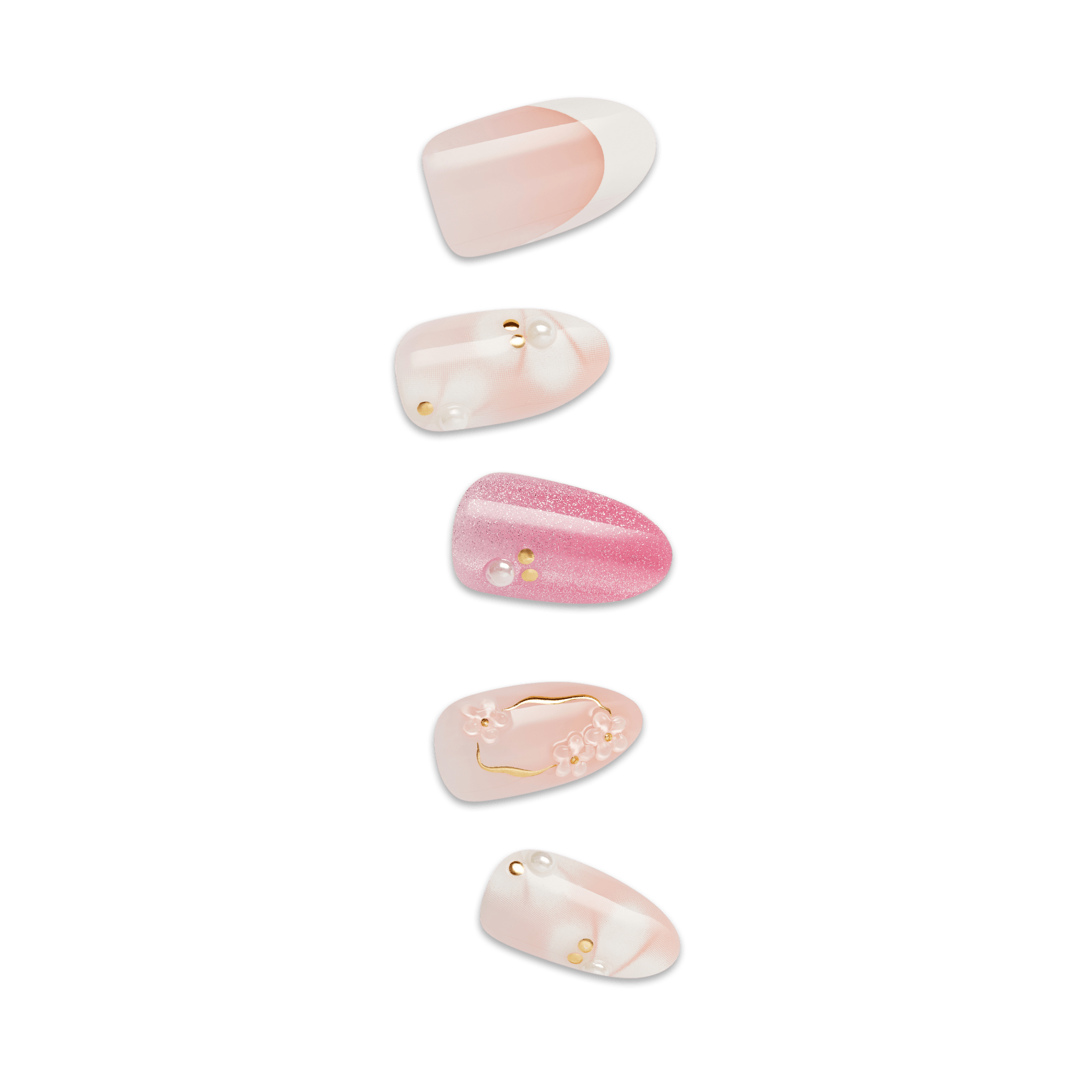 Impress Design No Glue Fake Press On Nails - Bloom Luxe | 3D & Jewel Design, Pink, Medium, Almond, Manicure