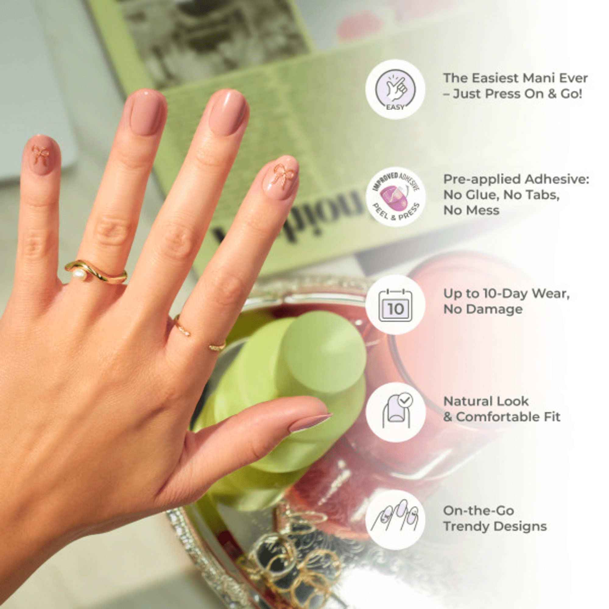 Impress Design No Glue Fake Press On Nails - Lovesome | Design, Blue, Medium, Almond, Manicure