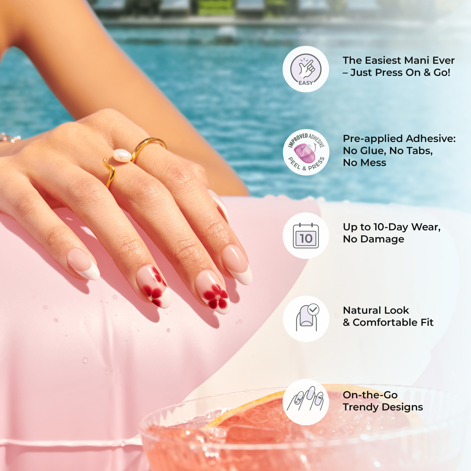 Impress Design No Glue Fake Press On Nails - Uplifted | French Design, White, Medium, Almond, Manicure